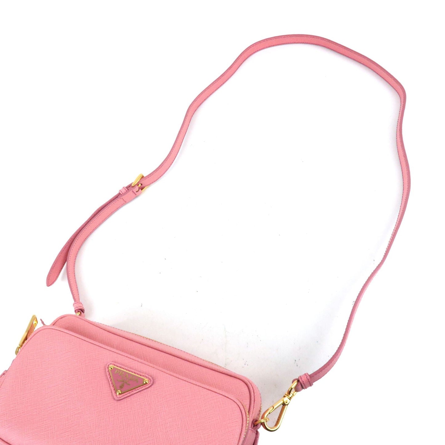 PRADA Logo Nylon Leather Crossbody Shoulder Bag Pink BT1010