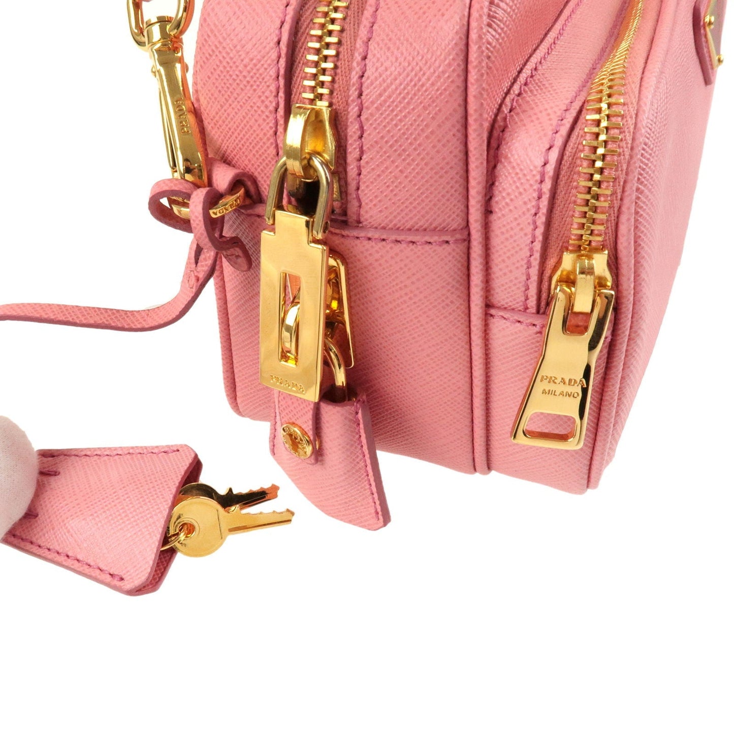 PRADA Logo Nylon Leather Crossbody Shoulder Bag Pink BT1010