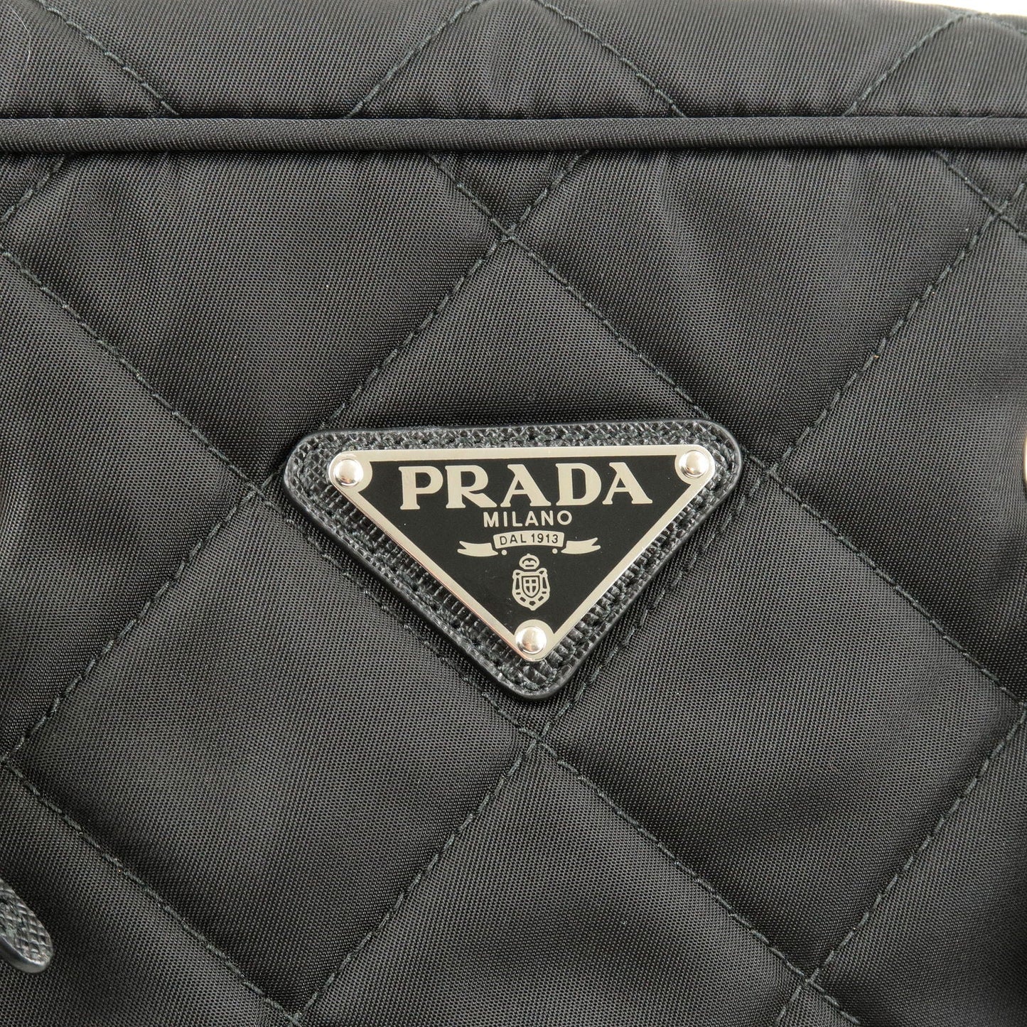 PRADA Nylon Leather Quilting Chain Shoulder Bag Black 1BB903