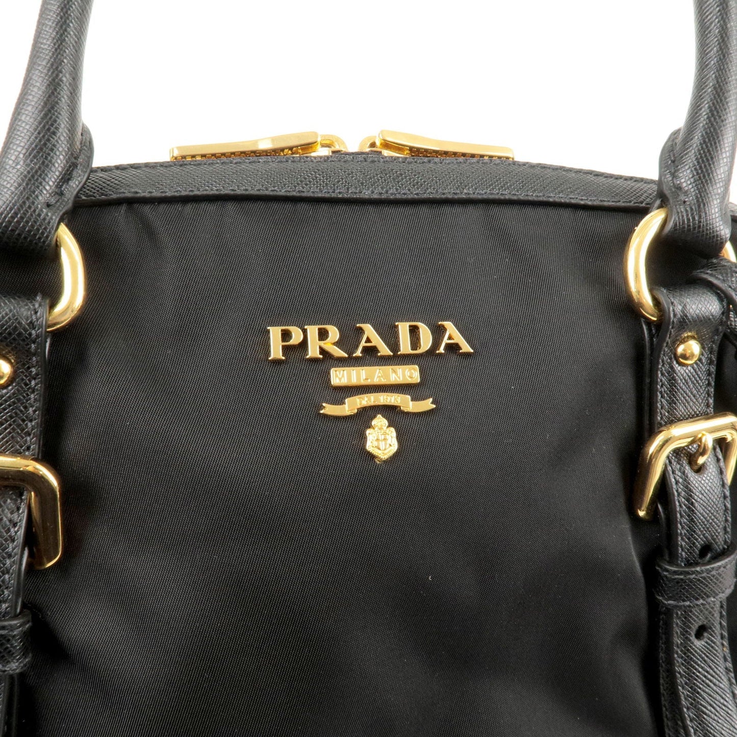 PRADA Logo Nylon Leather 2Way Bag Hand Bag Black NERO 1BB013