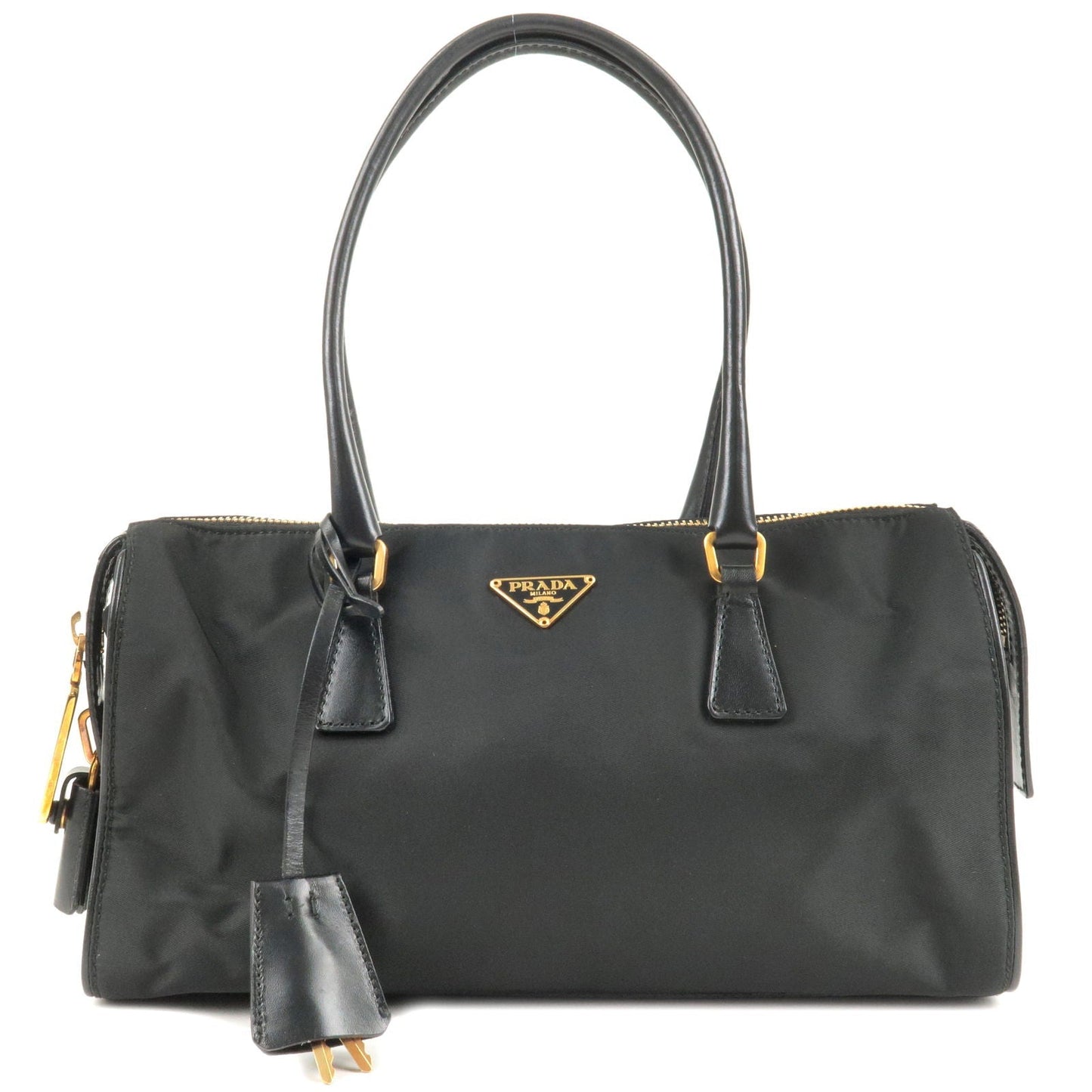 PRADA Logo Nylon Leather Hand Bag Black NERO BR0496