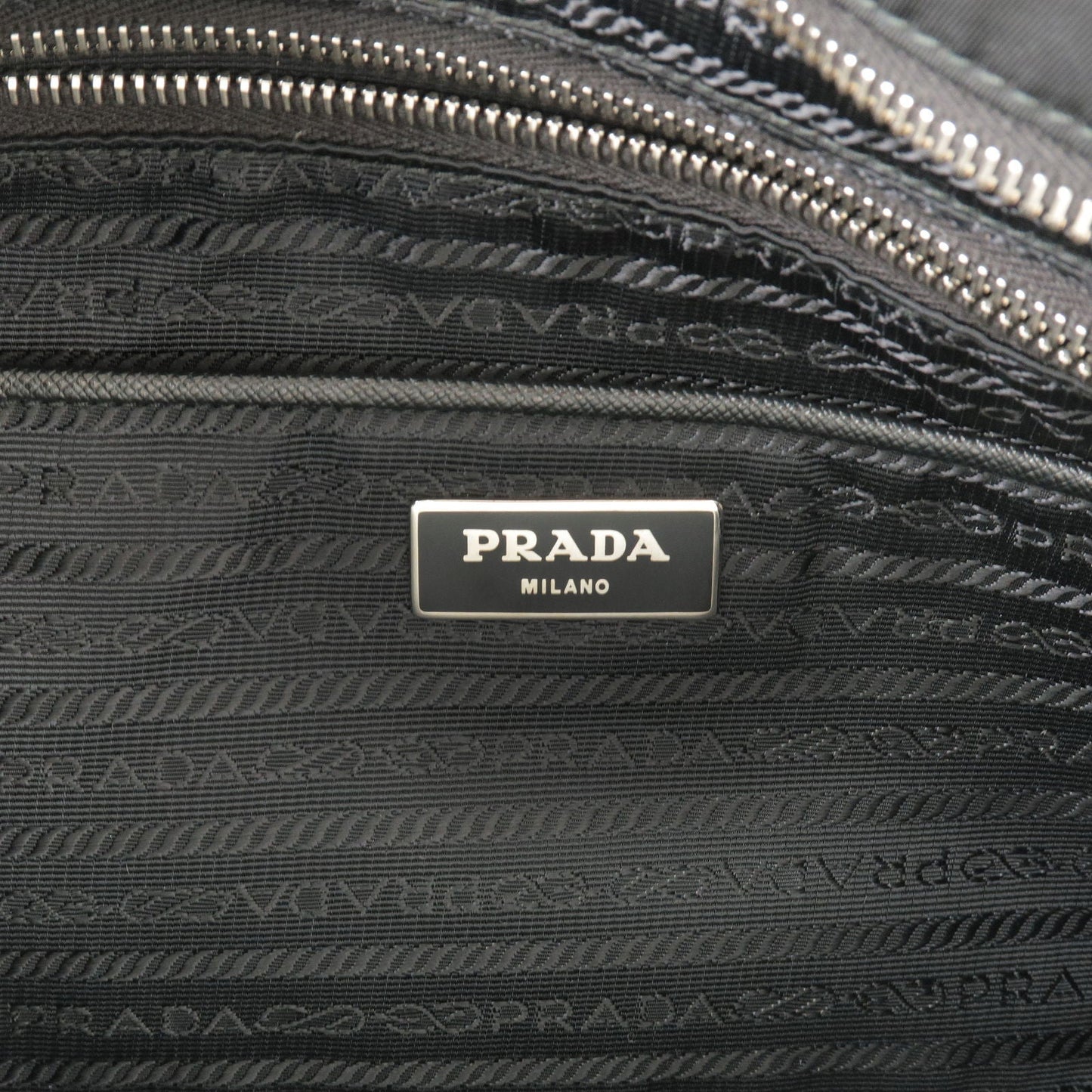 PRADA Logo Nylon Leather Quilting Chain Shoulder Bag Black 1BG017