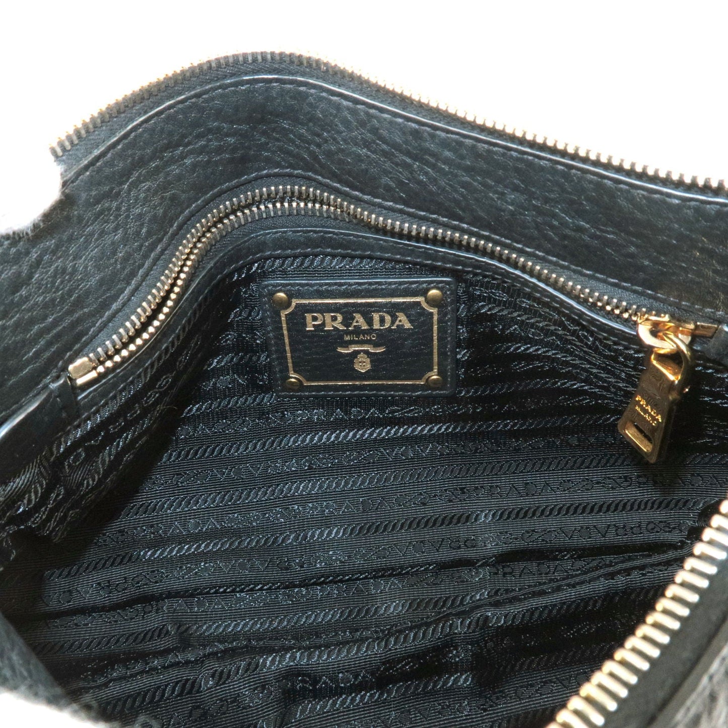 PRADA Logo Leather One Shoulder Bag Black Nero Gold HDW