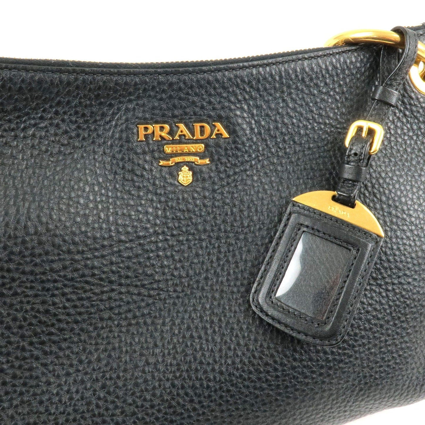 PRADA Logo Leather One Shoulder Bag Black Nero Gold HDW