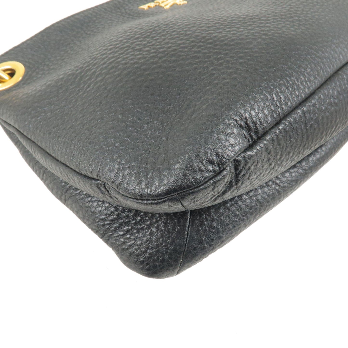 PRADA Logo Leather One Shoulder Bag Black Nero Gold HDW