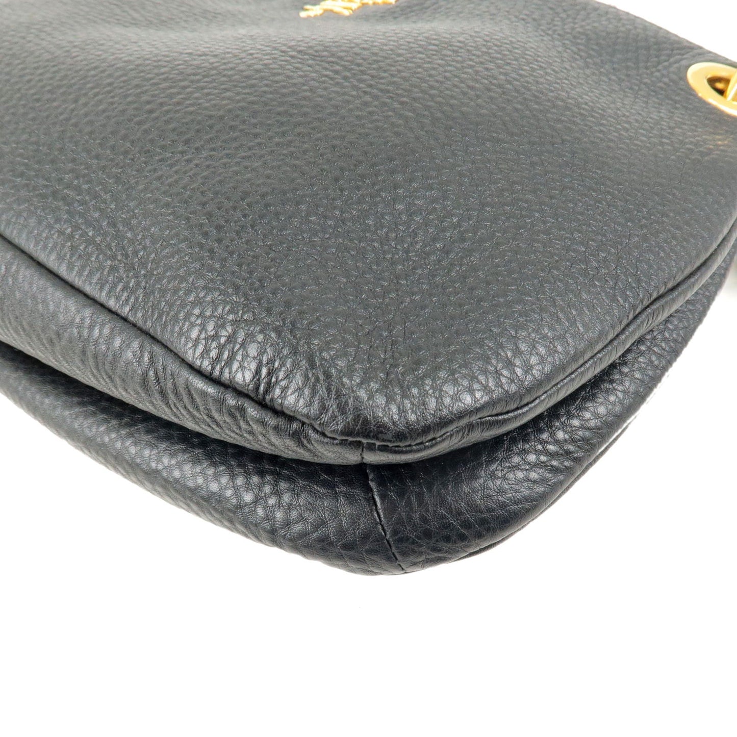 PRADA Logo Leather One Shoulder Bag Black Nero Gold HDW