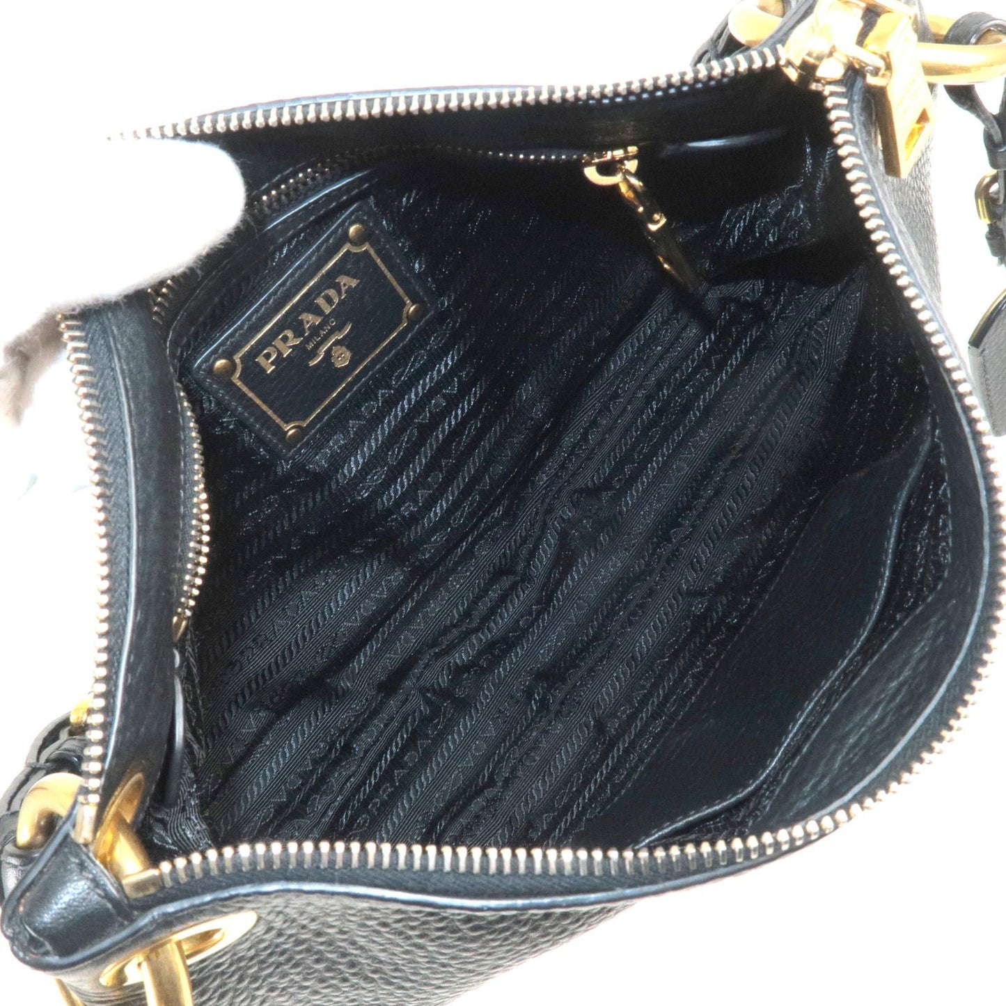 PRADA Logo Leather One Shoulder Bag Black Nero Gold HDW