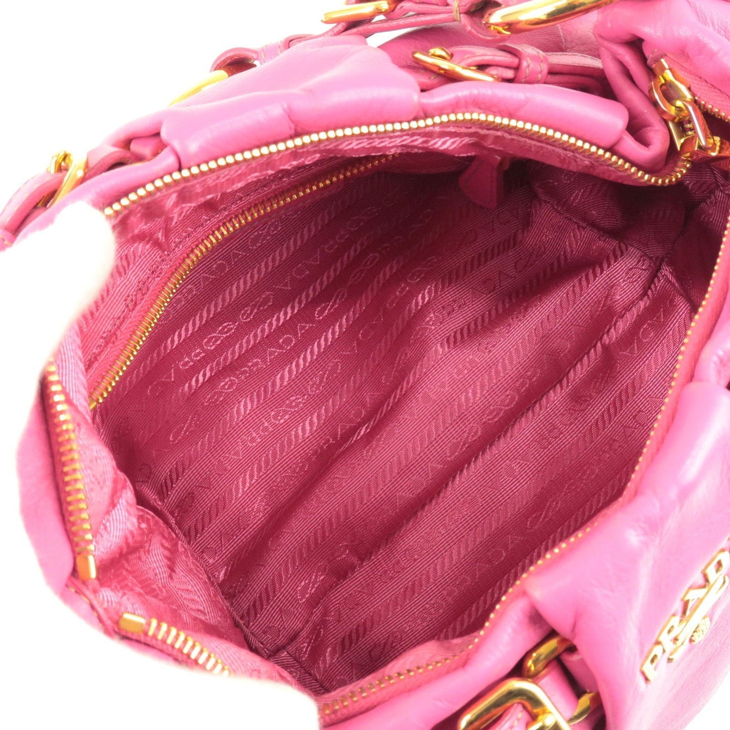 PRADA Logo Leather Shoulder Bag Fuxia Pink Gold HDW BR3795