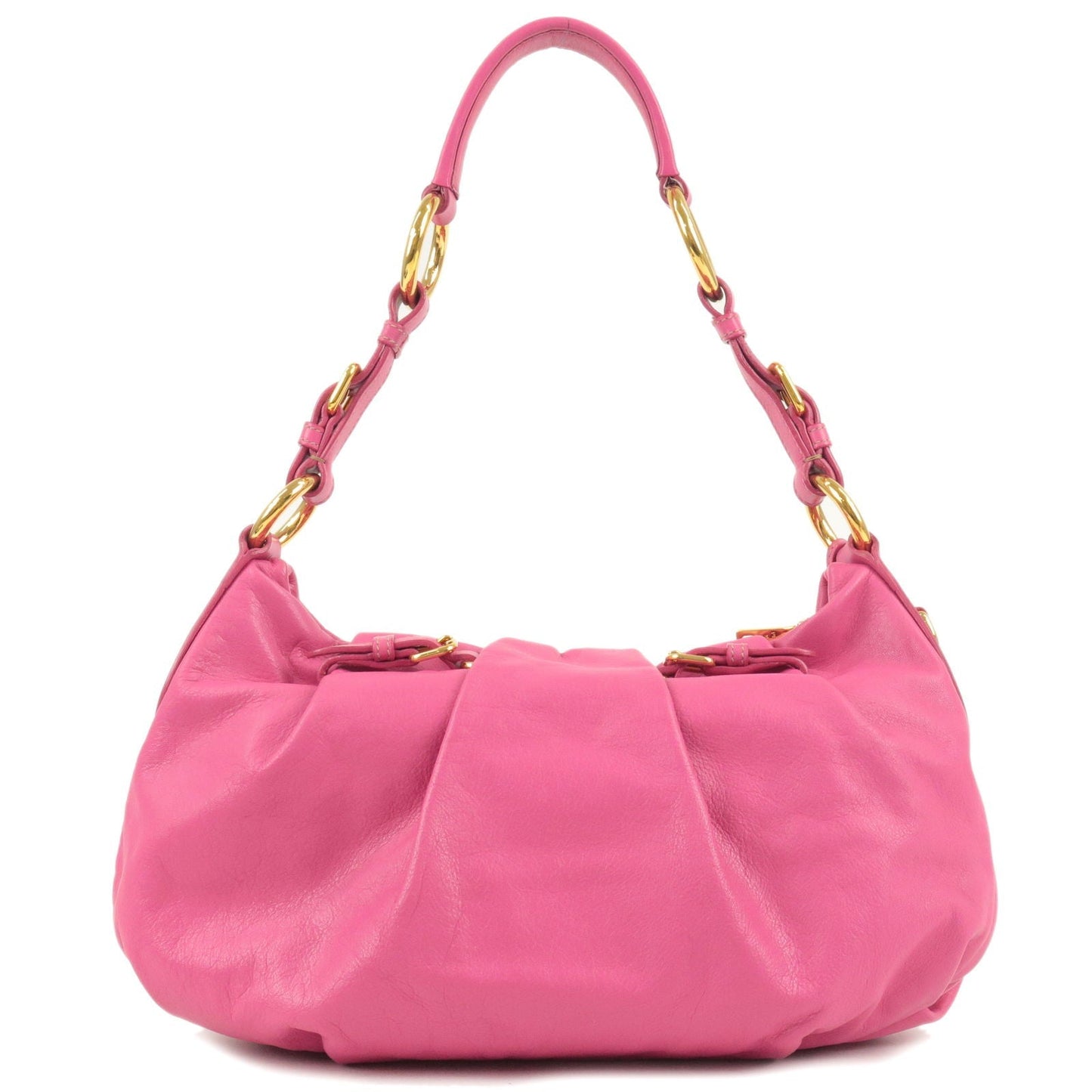 PRADA Logo Leather Shoulder Bag Fuxia Pink Gold HDW BR3795