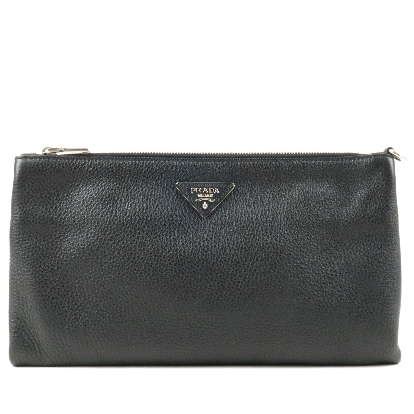 PRADA Logo Leather Clutch Bag NERO Black BP0866