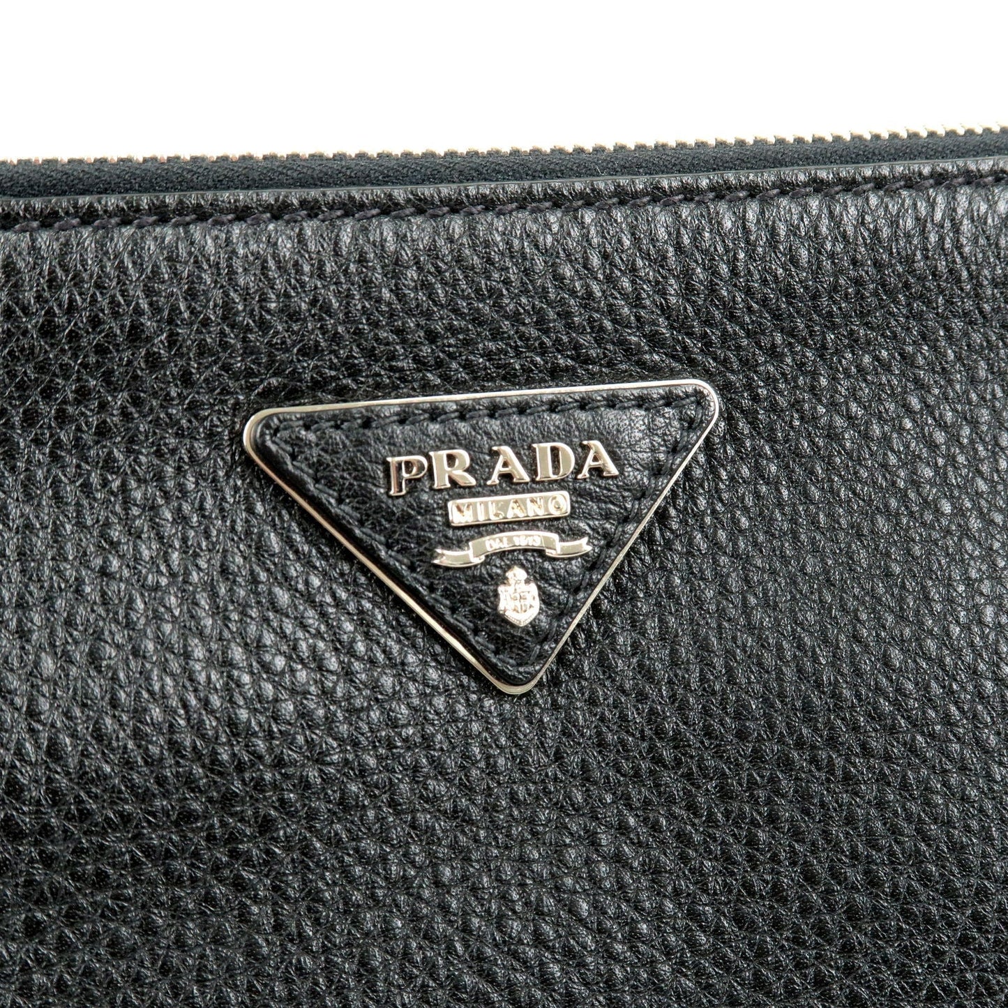 PRADA Logo Leather Clutch Bag NERO Black BP0866