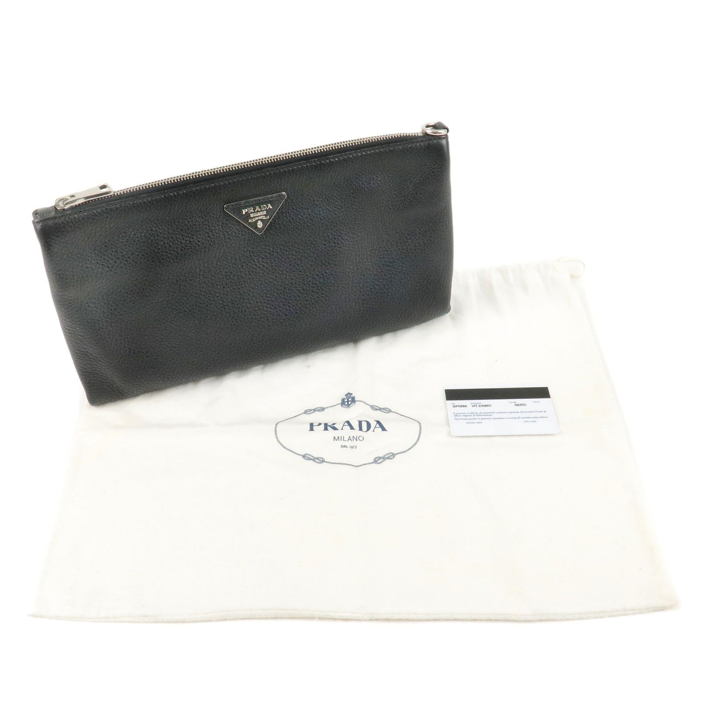 PRADA Logo Leather Clutch Bag NERO Black BP0866