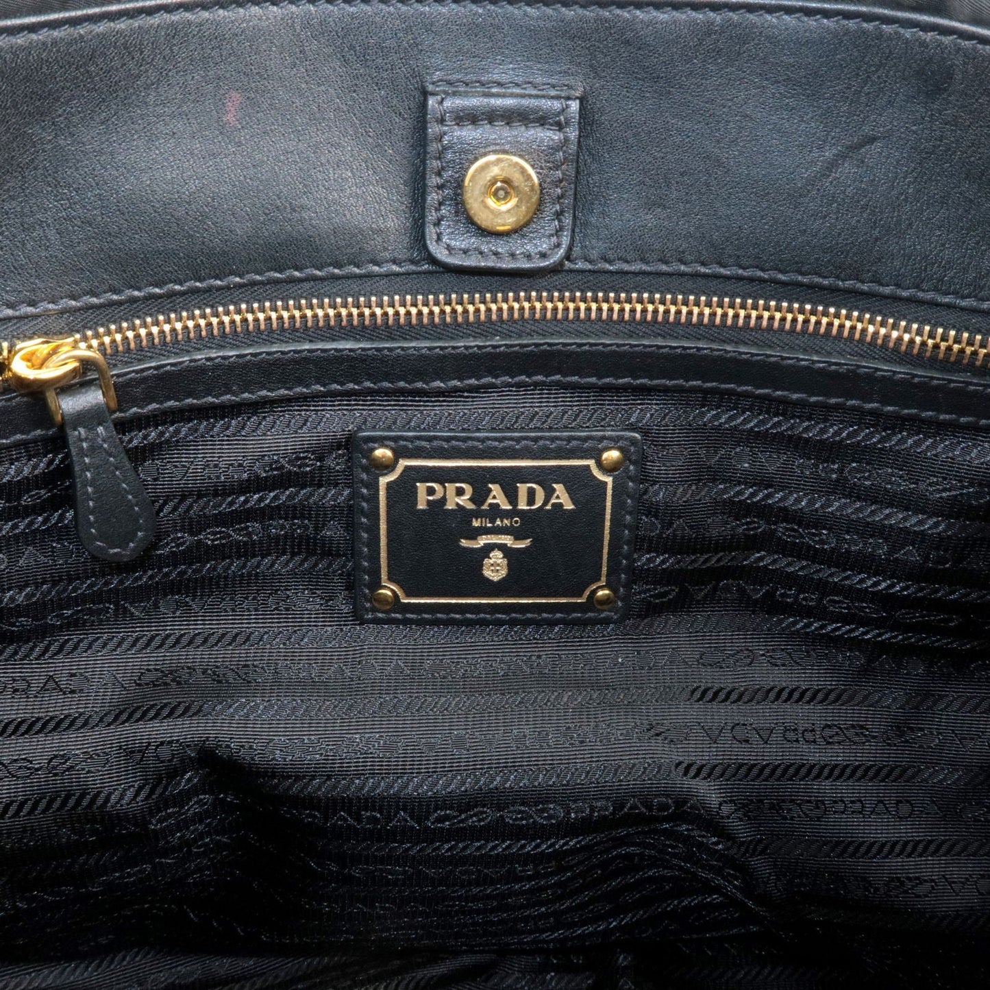 PRADA Logo Nylon Leather Chain Tote Bag Black BR4383