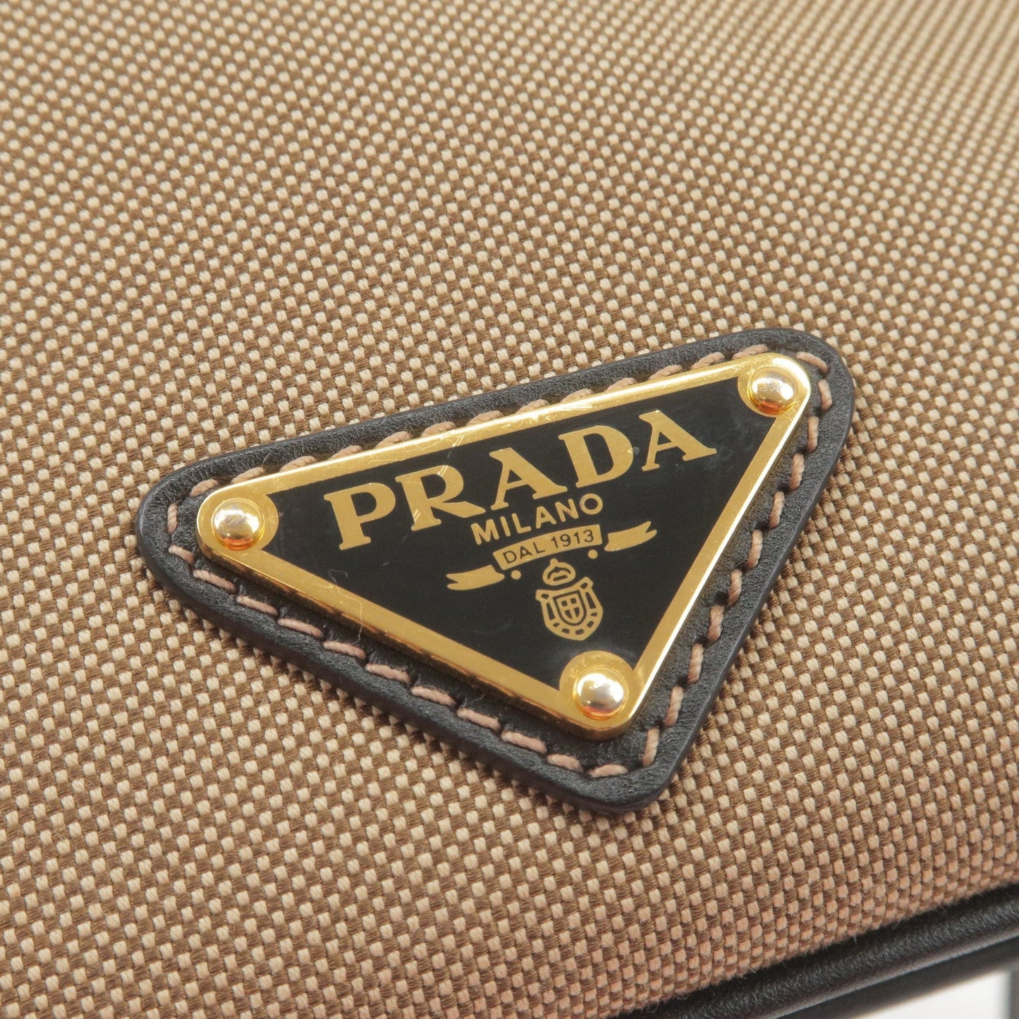 PRADA Logo Jacquard Leather Shoulder Bag Beige Black 1BH046