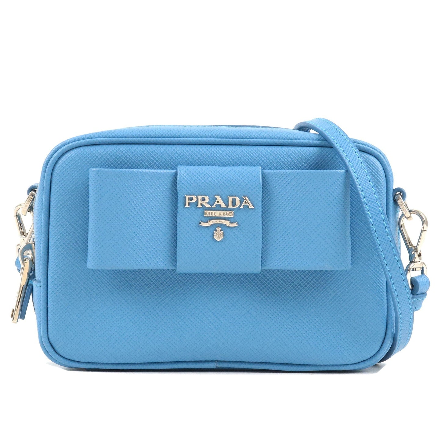 PRADA Leather Ribbon Shoulder Bag Small Bag Light Blue 1NF674