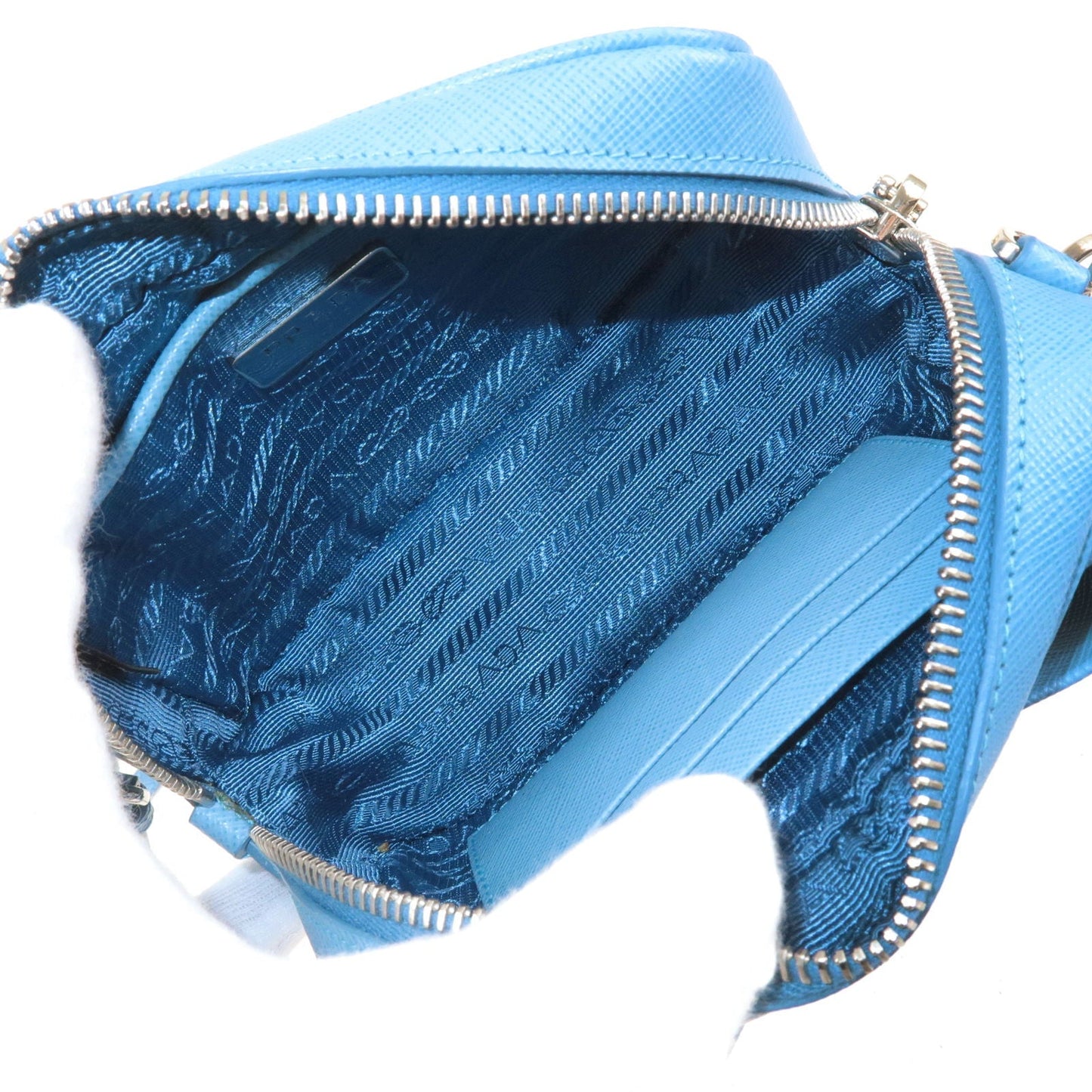 PRADA Leather Ribbon Shoulder Bag Small Bag Light Blue 1NF674