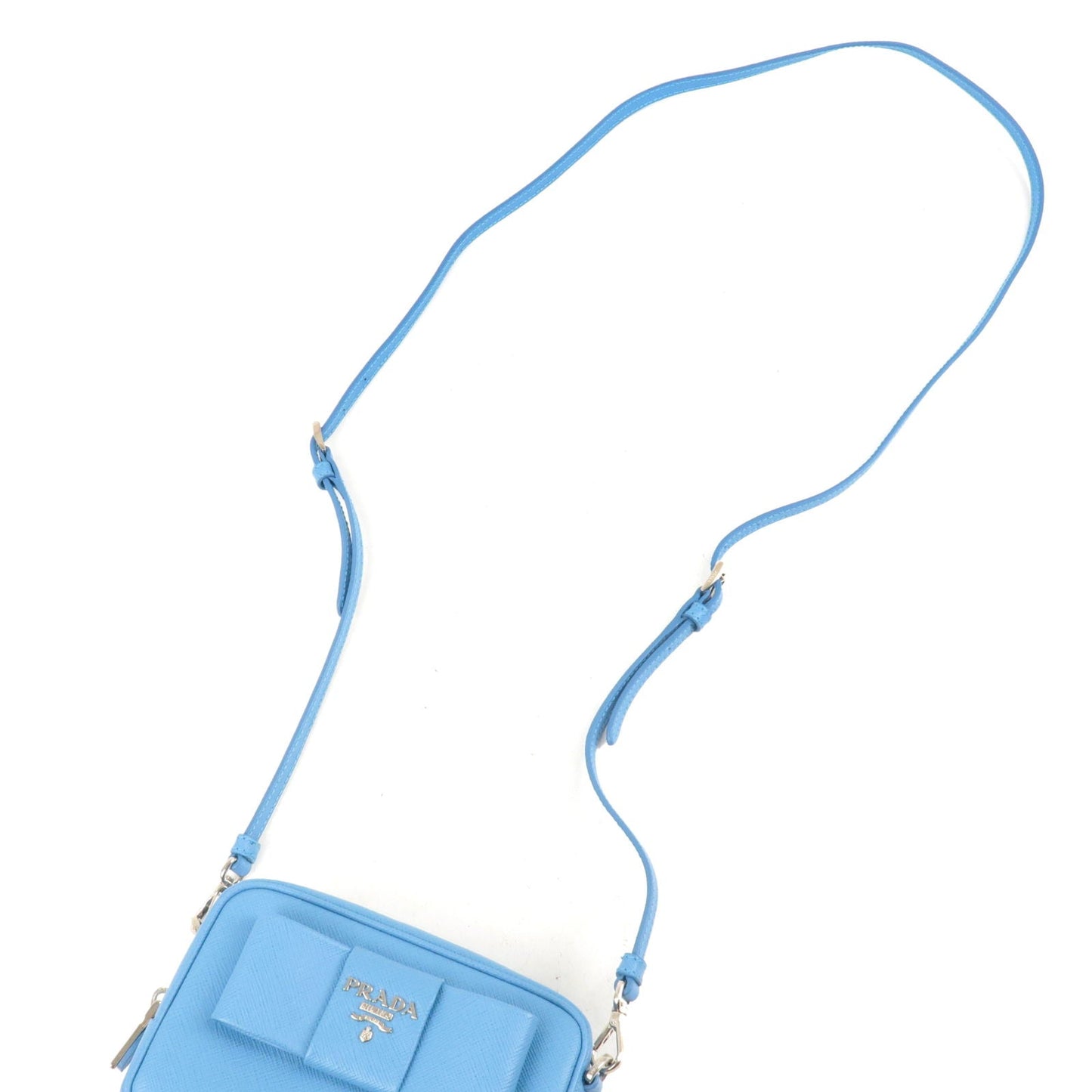 PRADA Leather Ribbon Shoulder Bag Small Bag Light Blue 1NF674