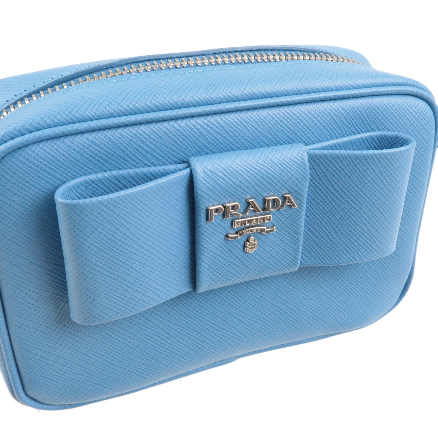 PRADA Leather Ribbon Shoulder Bag Small Bag Light Blue 1NF674