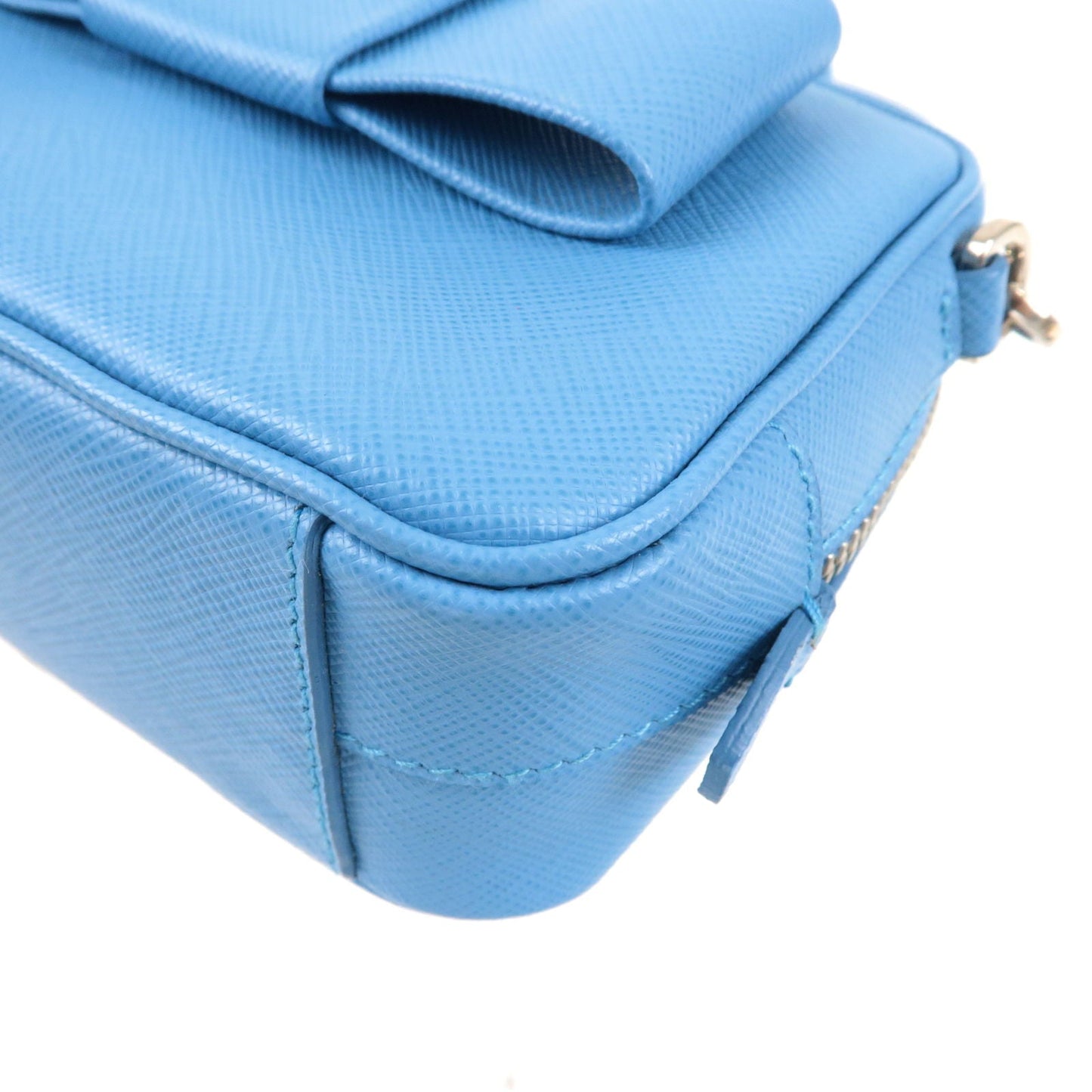 PRADA Leather Ribbon Shoulder Bag Small Bag Light Blue 1NF674