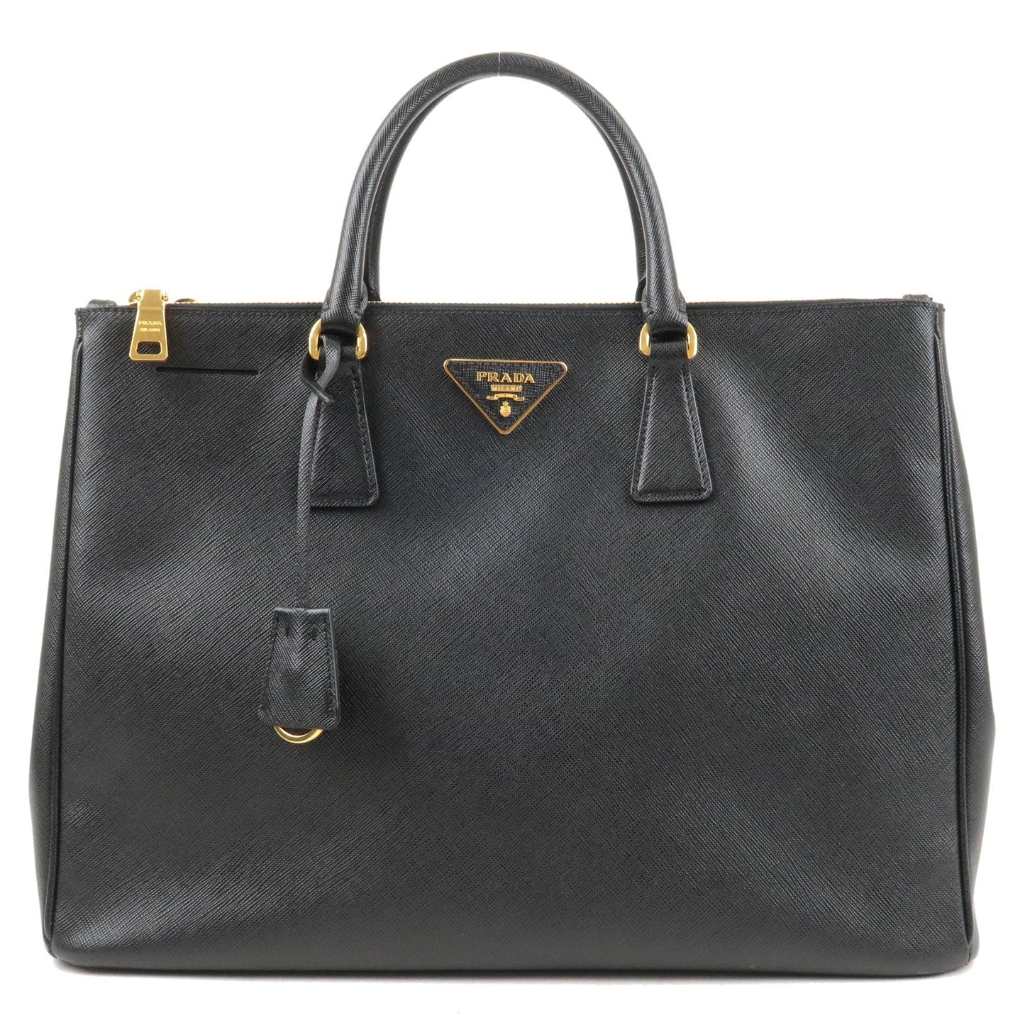 PRADA Logo Leather Hand Bag Tote Bag Black BN1786