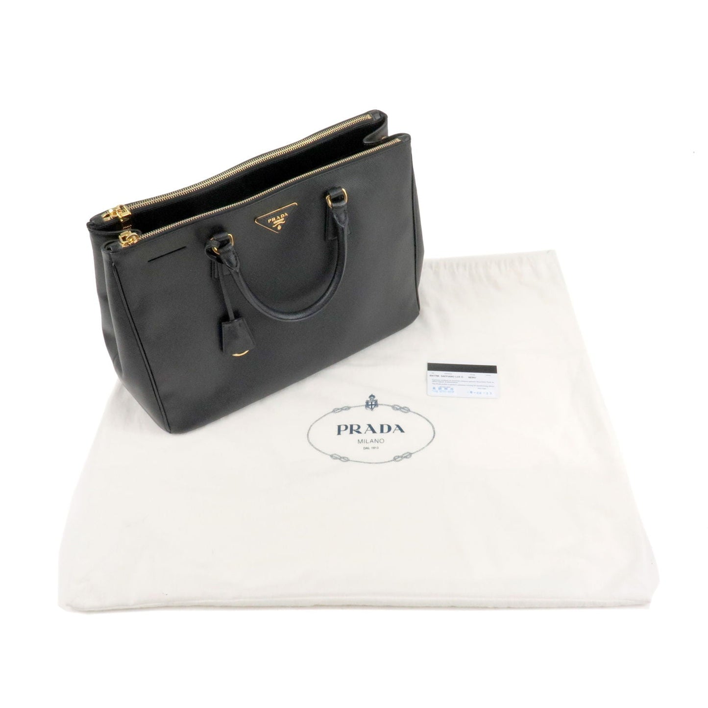 PRADA Logo Leather Hand Bag Tote Bag Black BN1786