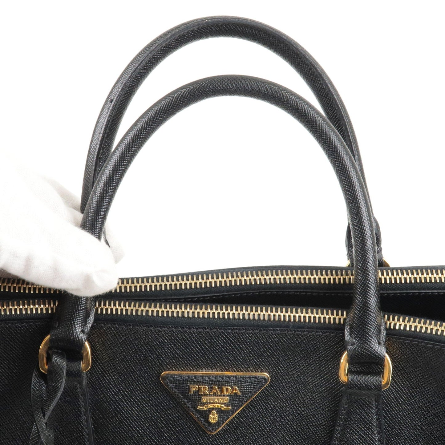 PRADA Logo Leather Hand Bag Tote Bag Black BN1786