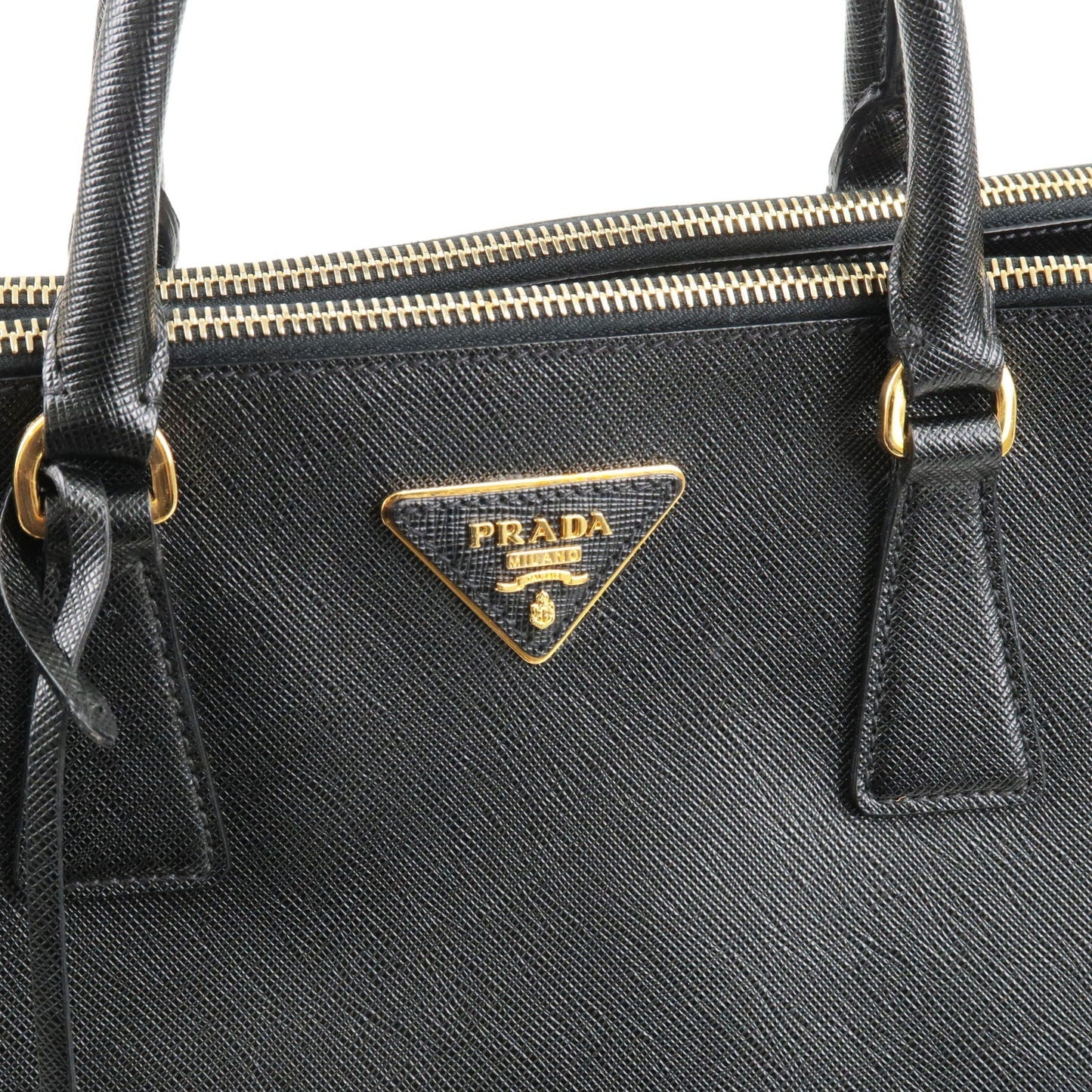 PRADA Logo Leather Hand Bag Tote Bag Black BN1786