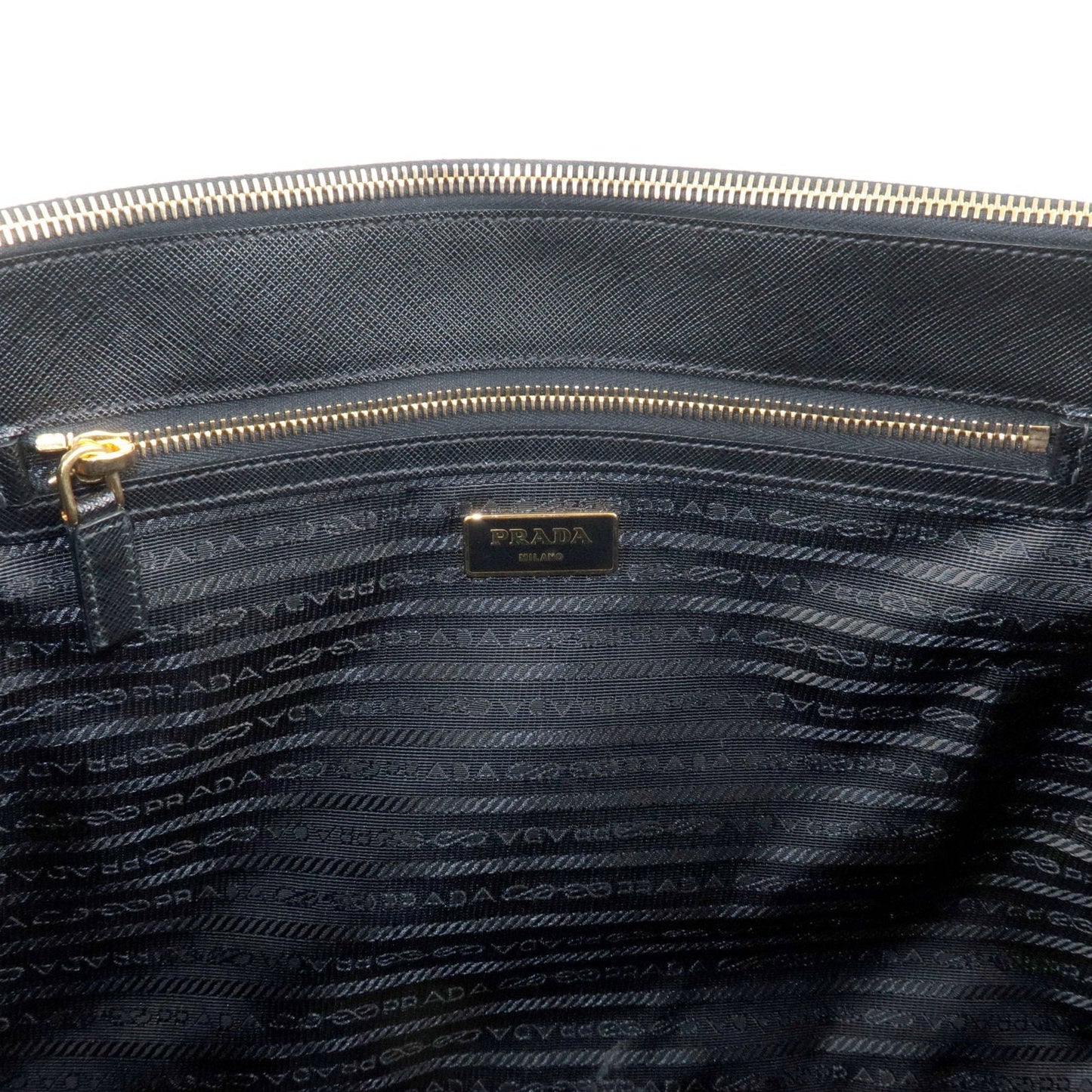 PRADA Logo Leather Hand Bag Tote Bag Black BN1786