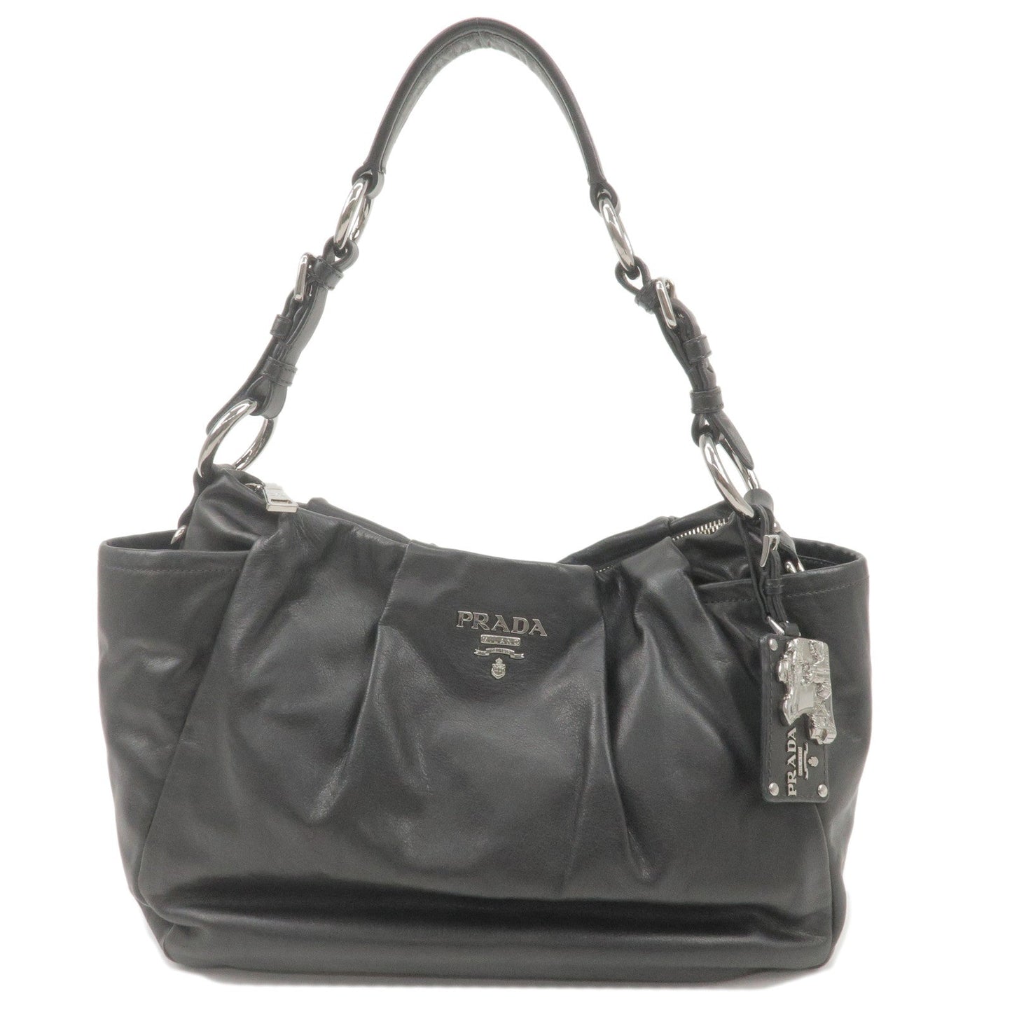 PRADA Calf Leather Shoulder Bag Hand Bag Black