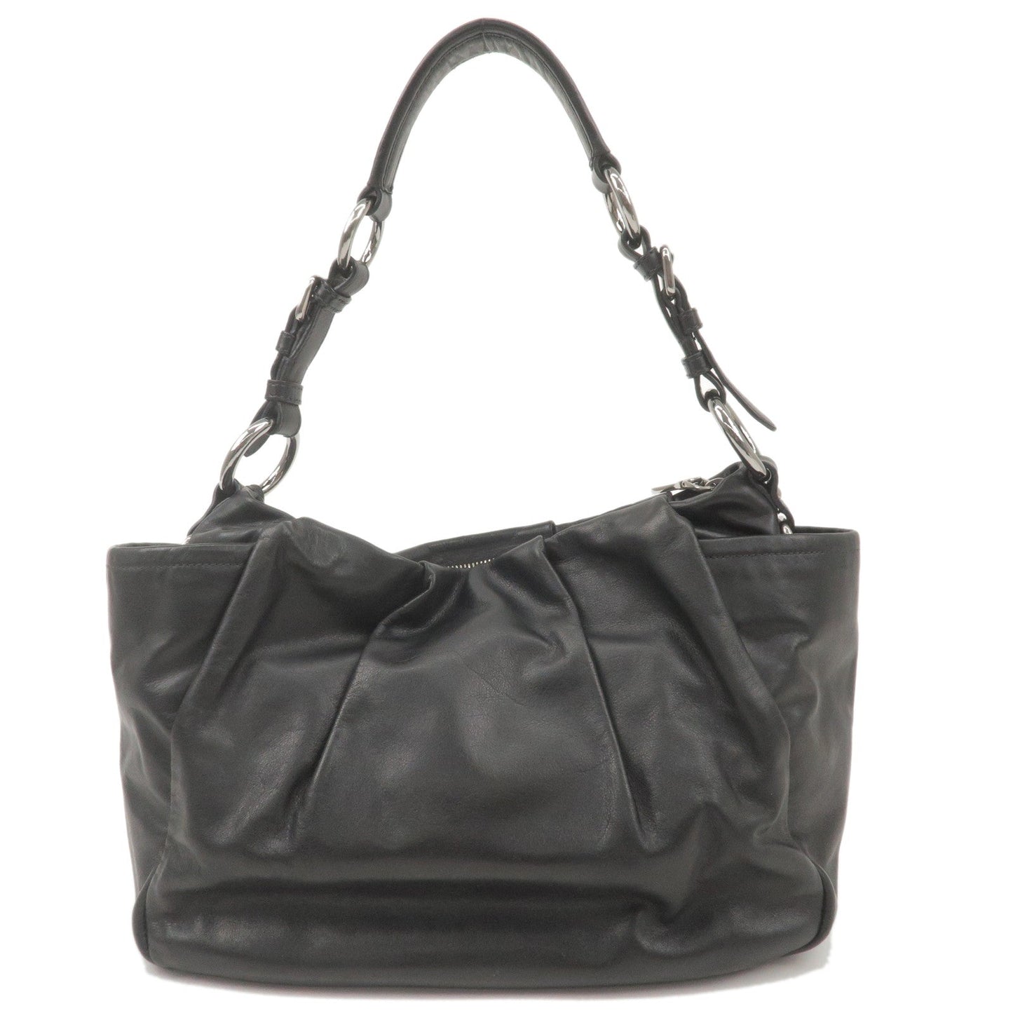 PRADA Calf Leather Shoulder Bag Hand Bag Black