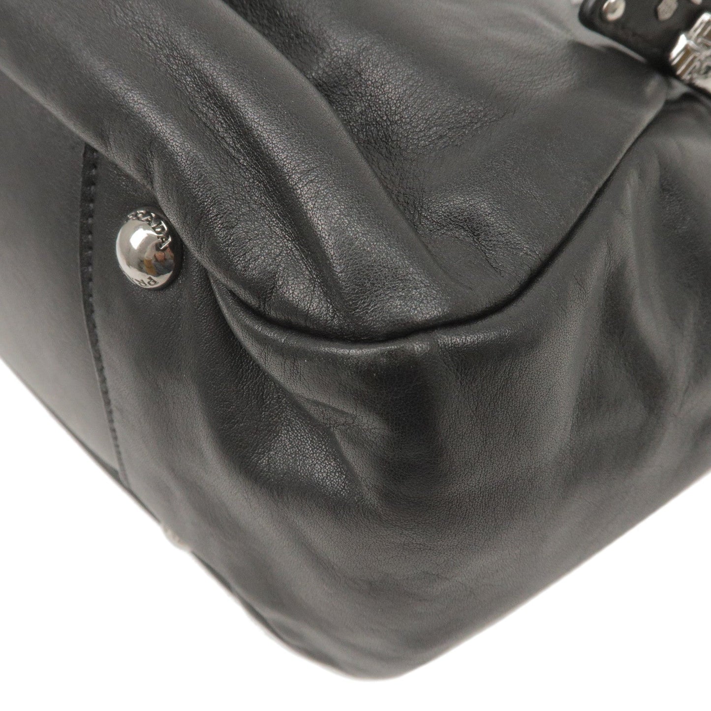 PRADA Calf Leather Shoulder Bag Hand Bag Black