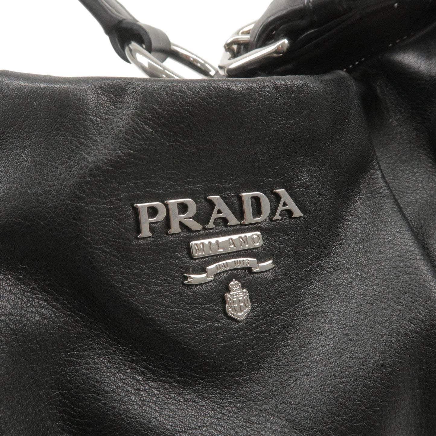 PRADA Calf Leather Shoulder Bag Hand Bag Black