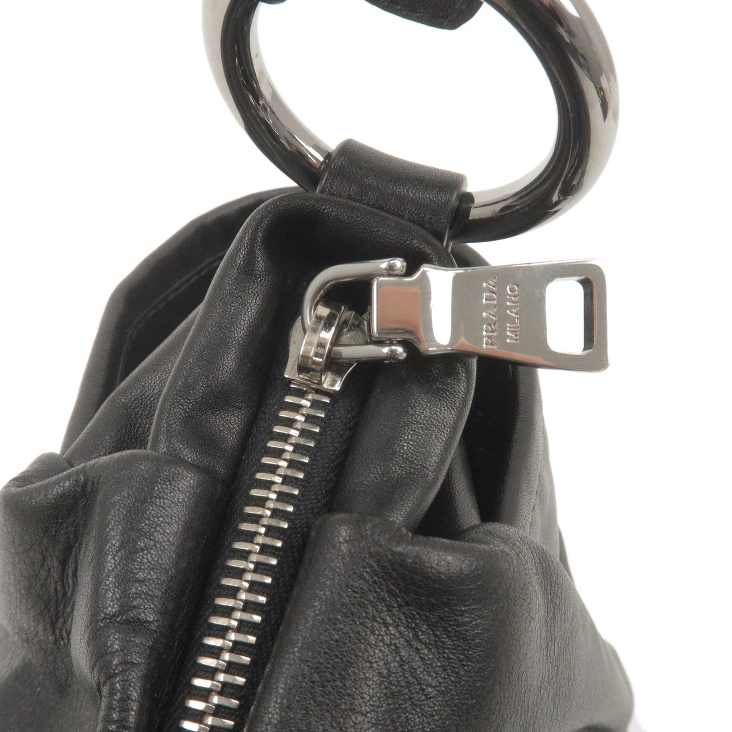 PRADA Calf Leather Shoulder Bag Hand Bag Black