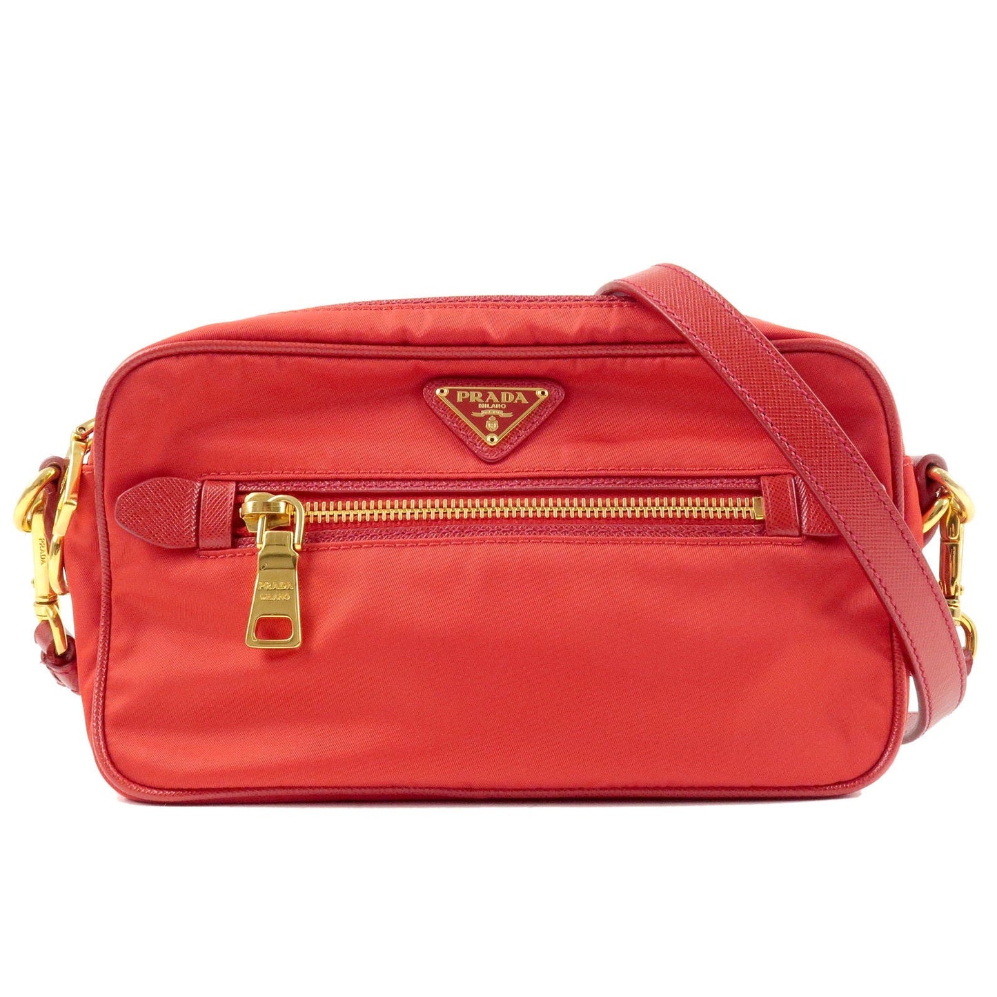 PRADA Logo Nylon Leather Shoulder Bag Crossbody Bag Red BT0773