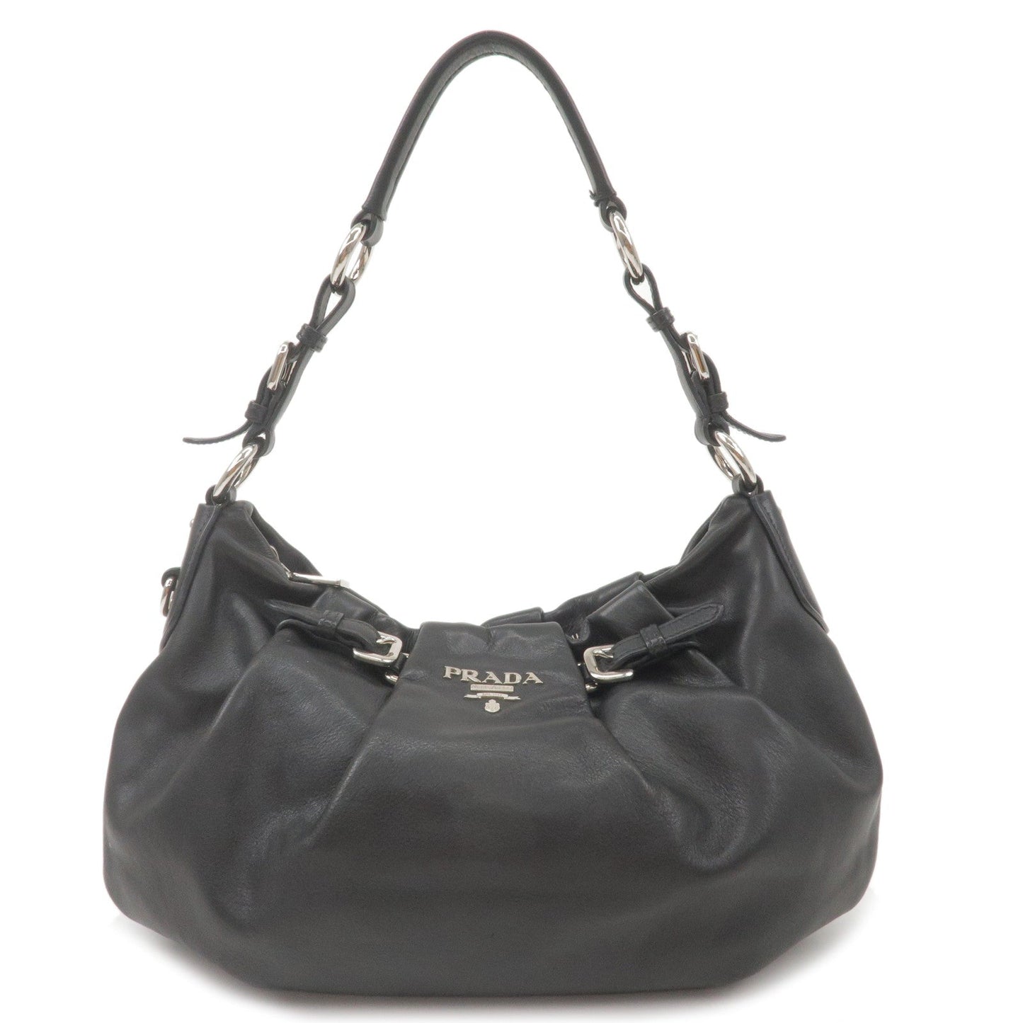 PRADA Soft Calf Leather Shoulder Bag Black BR3795