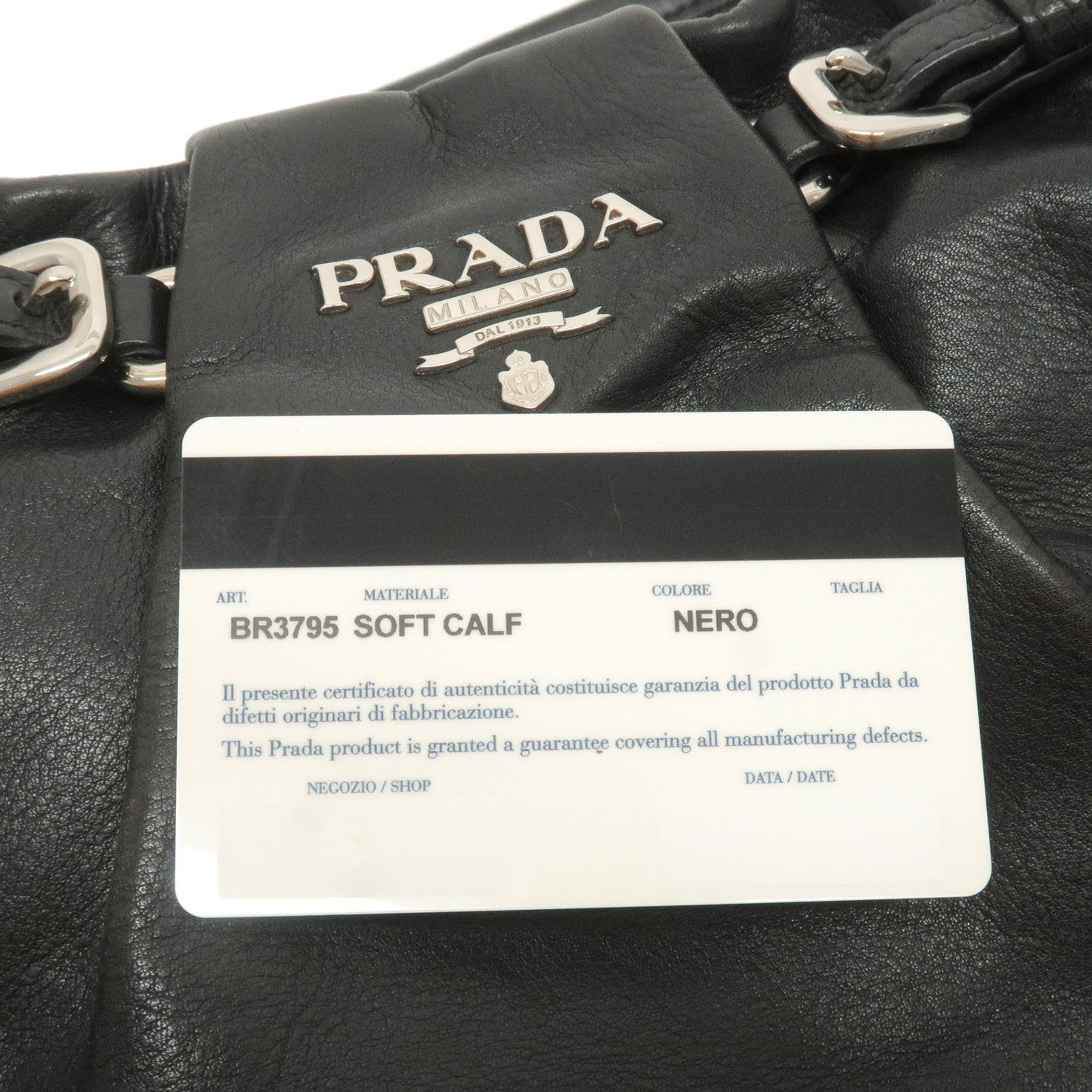 PRADA Soft Calf Leather Shoulder Bag Black BR3795