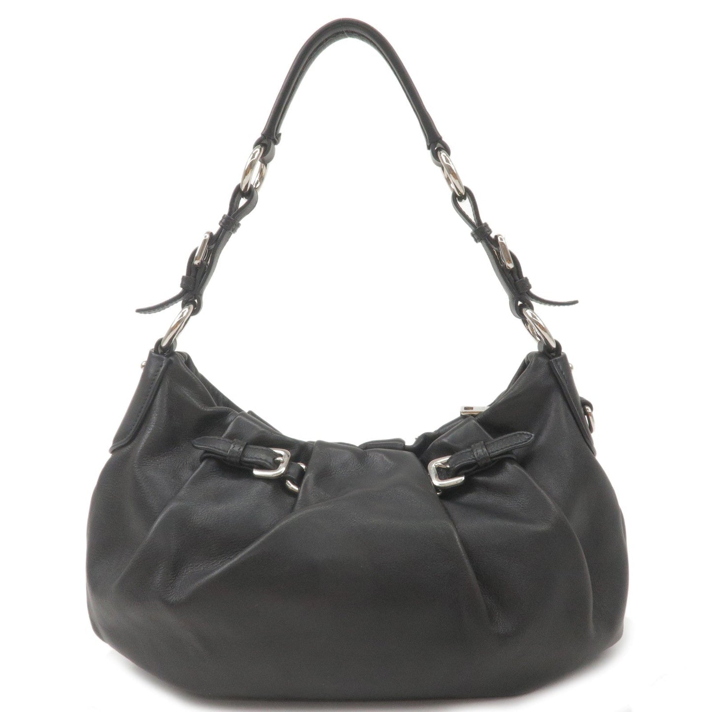 PRADA Soft Calf Leather Shoulder Bag Black BR3795