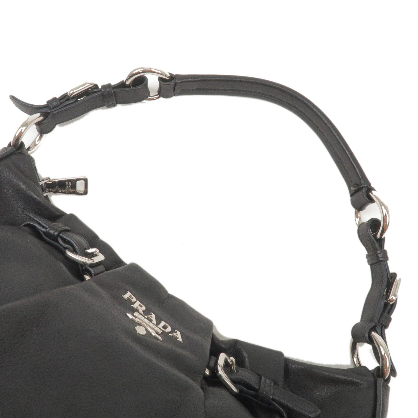 PRADA Soft Calf Leather Shoulder Bag Black BR3795