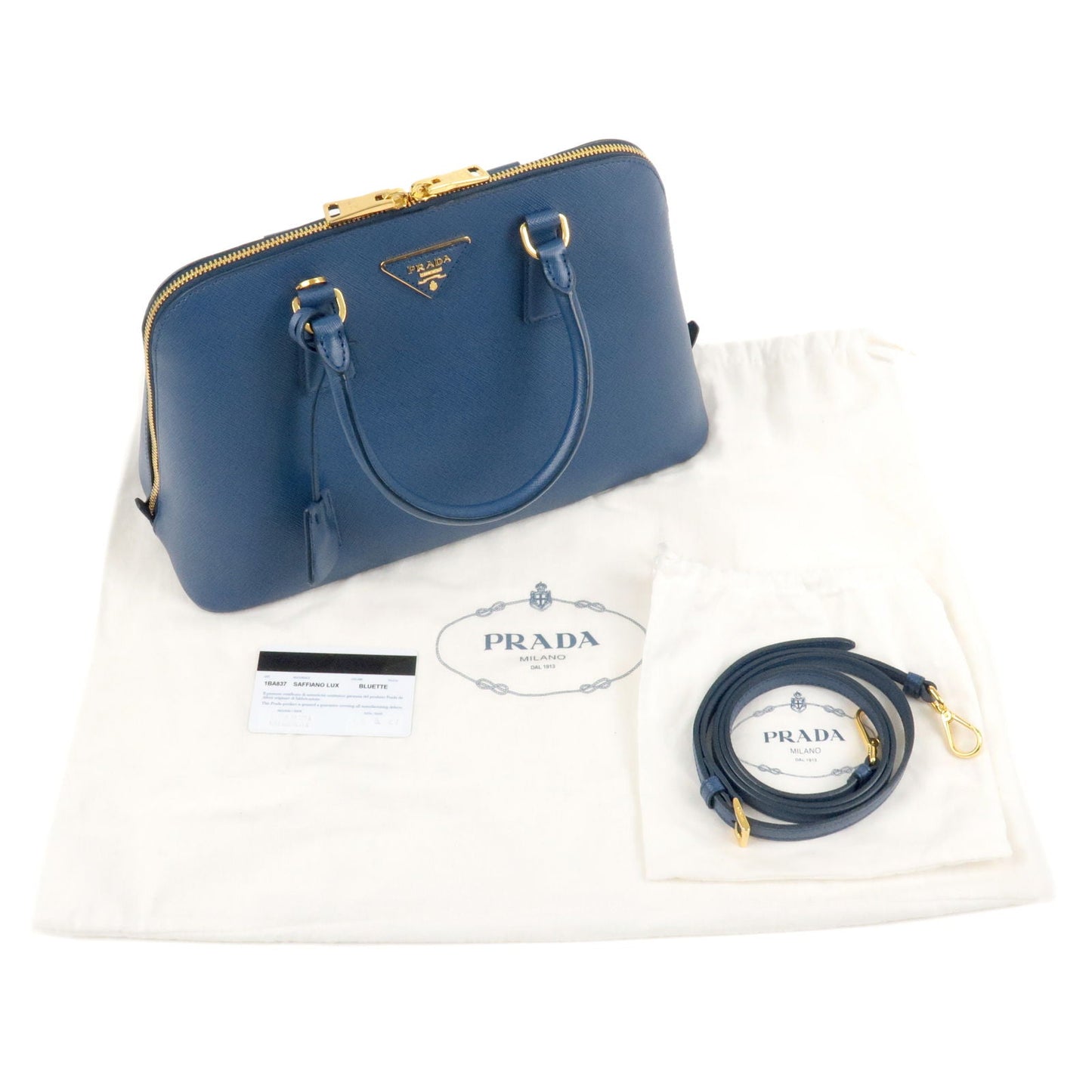 PRADA Logo Leather 2Way Bag Shoulder Bag Bluette Blue 1BA837