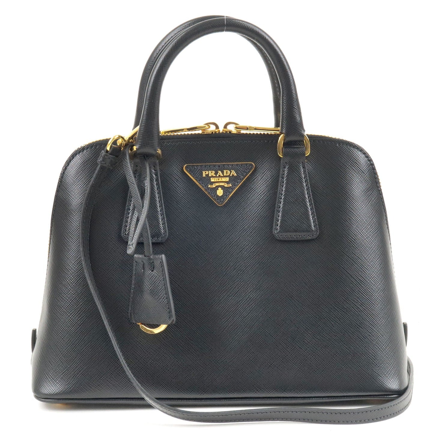 PRADA Logo Leather 2Way Hand Bag Shoulder Bag NERO Black BL0838