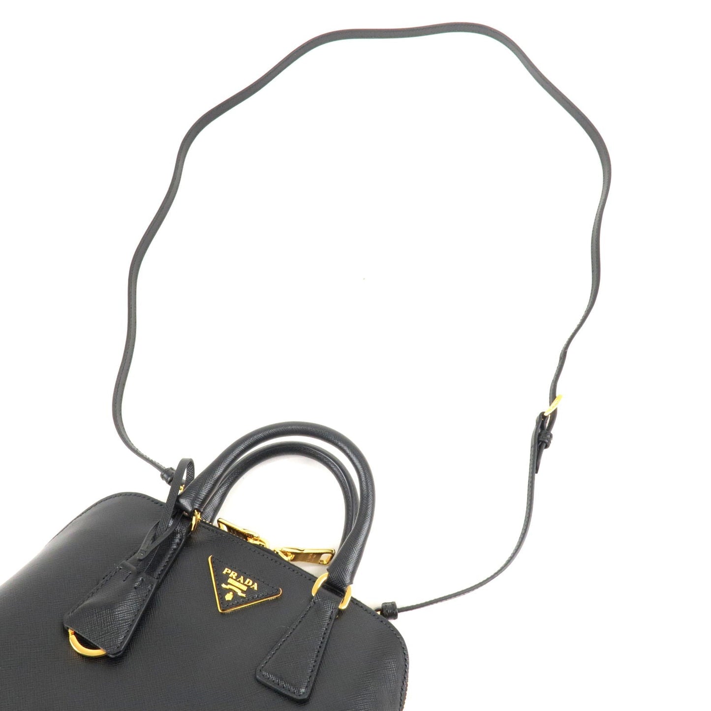 PRADA Logo Leather 2Way Hand Bag Shoulder Bag NERO Black BL0838