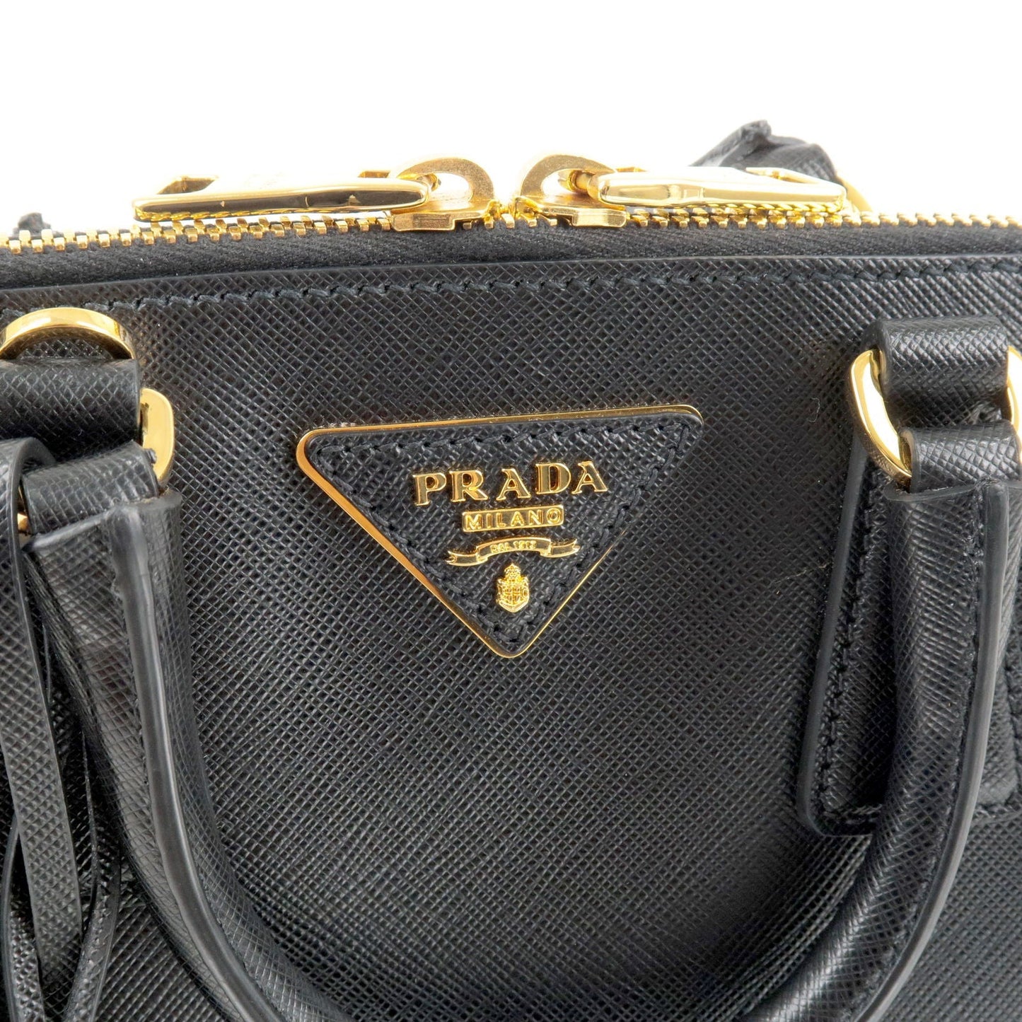 PRADA Logo Leather 2Way Hand Bag Shoulder Bag NERO Black BL0838