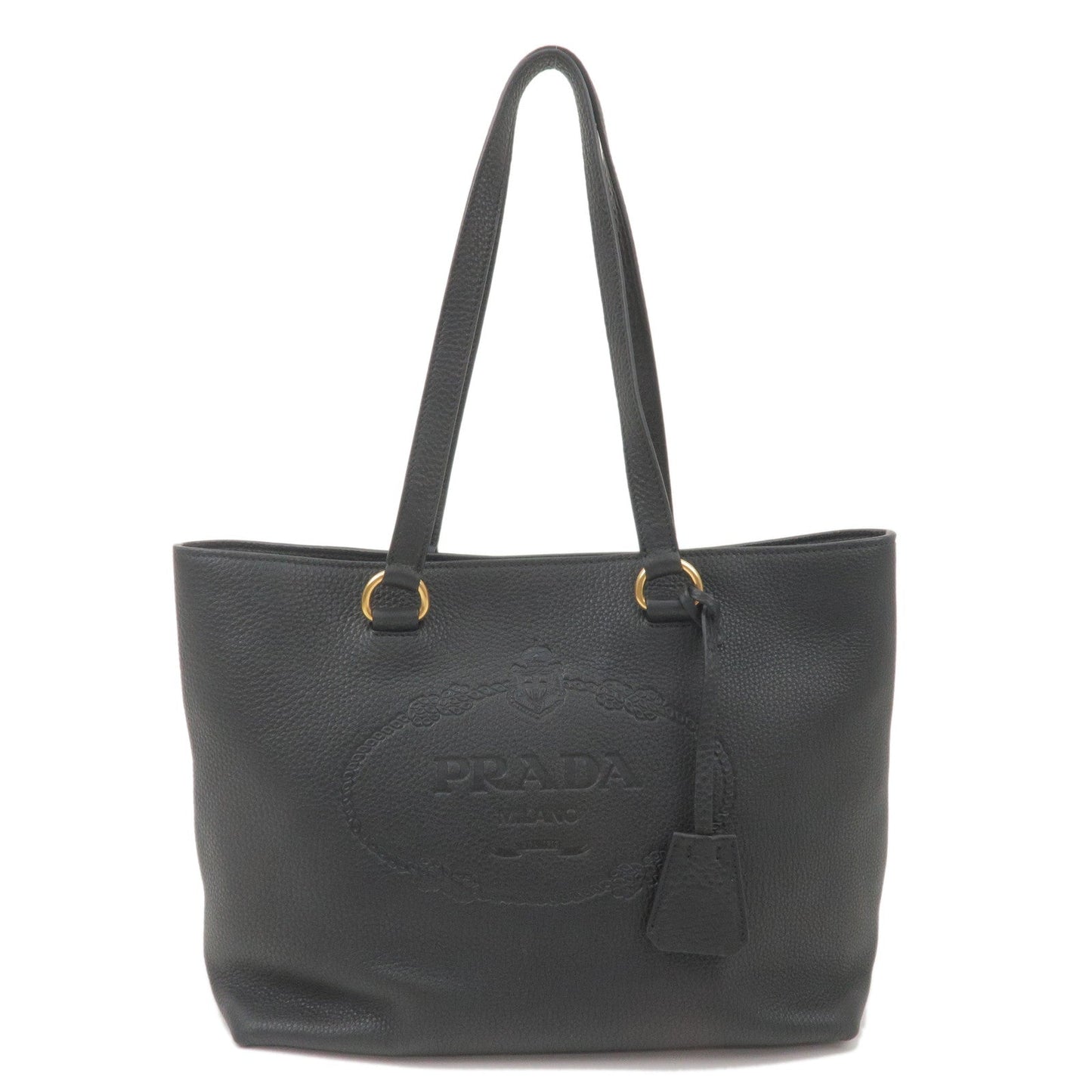 PRADA Logo Leather Tote Bag Black 1BG100