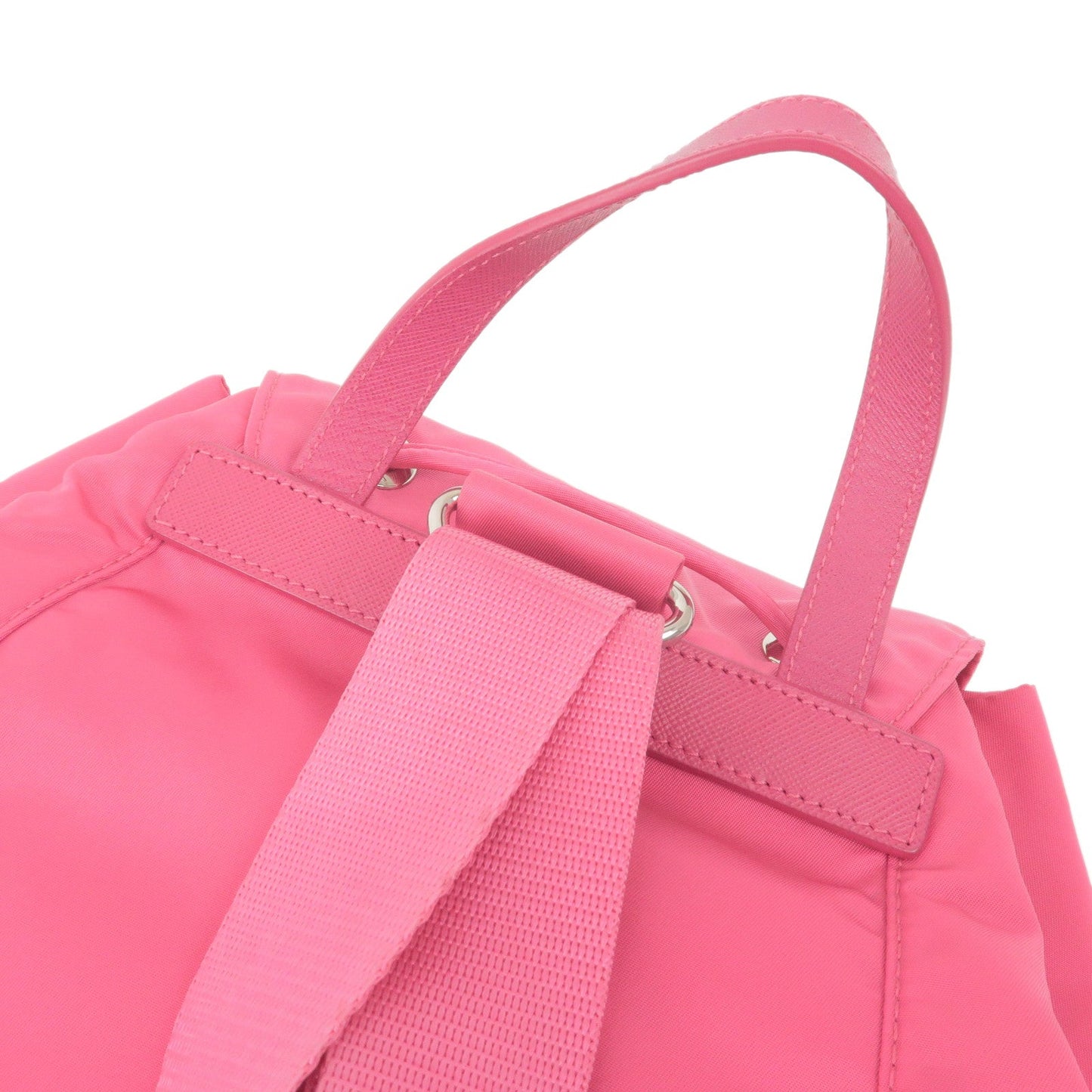 PRADA Logo Nylon Leather Ruck Sack Back Pack Bag Pink BZ0032