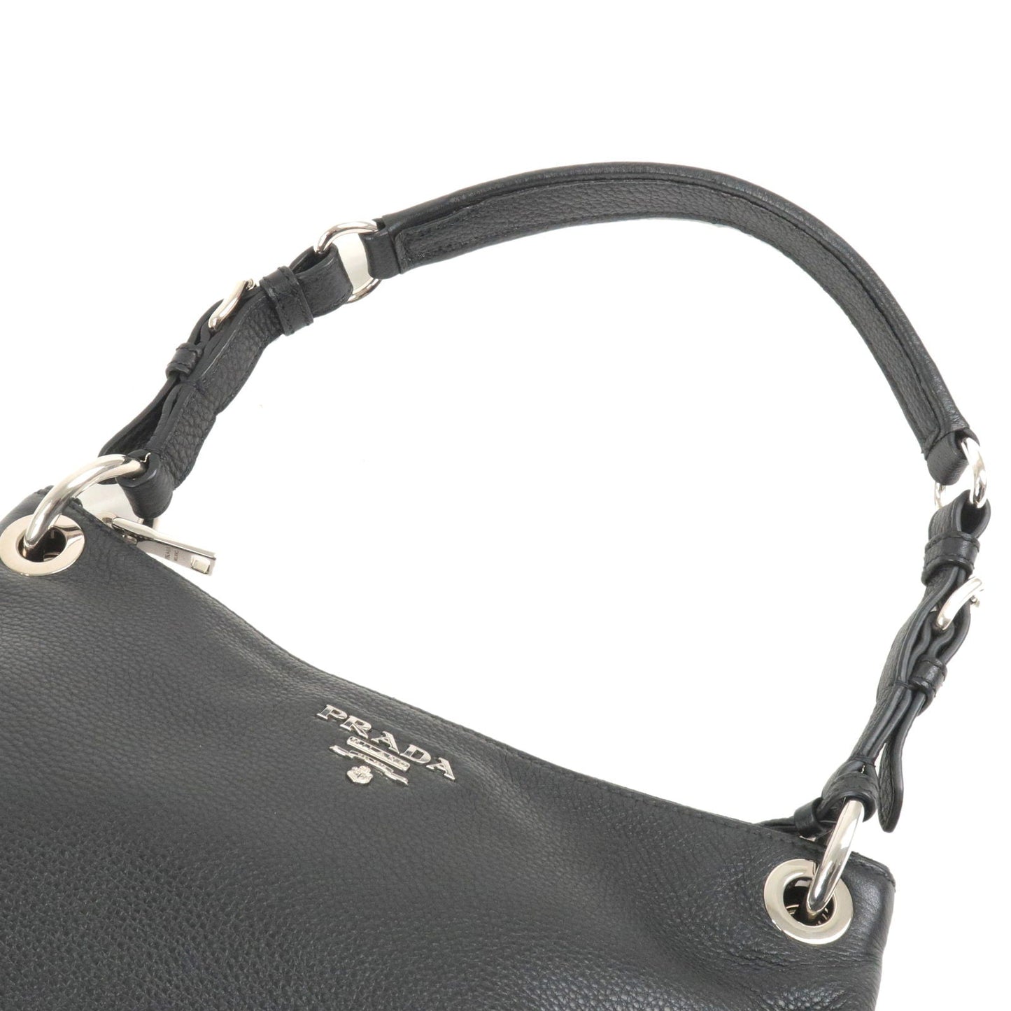 PRADA Vitello Phenix Leather Shoulder Bag NERO Black B4894M