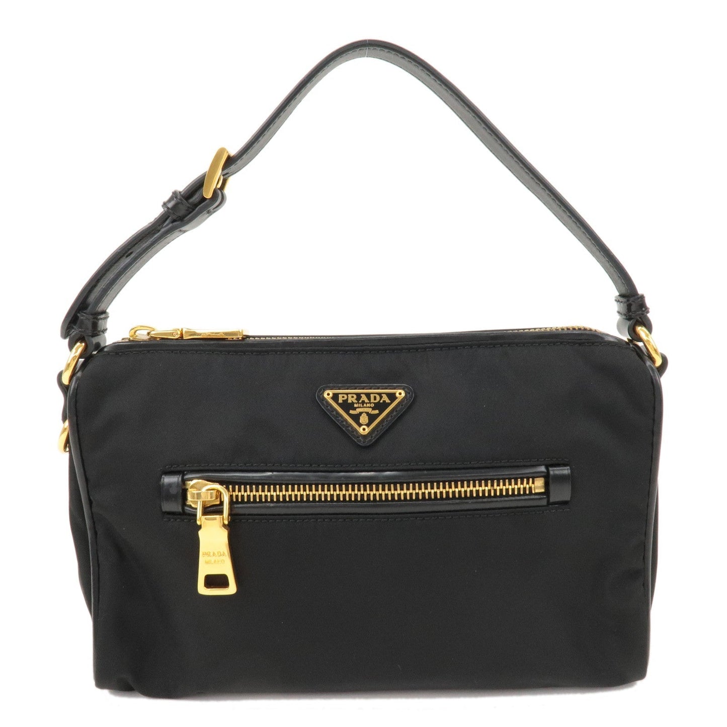 PRADA Logo Nylon Leather Shoulder Bag Hand Bag Black BN1834