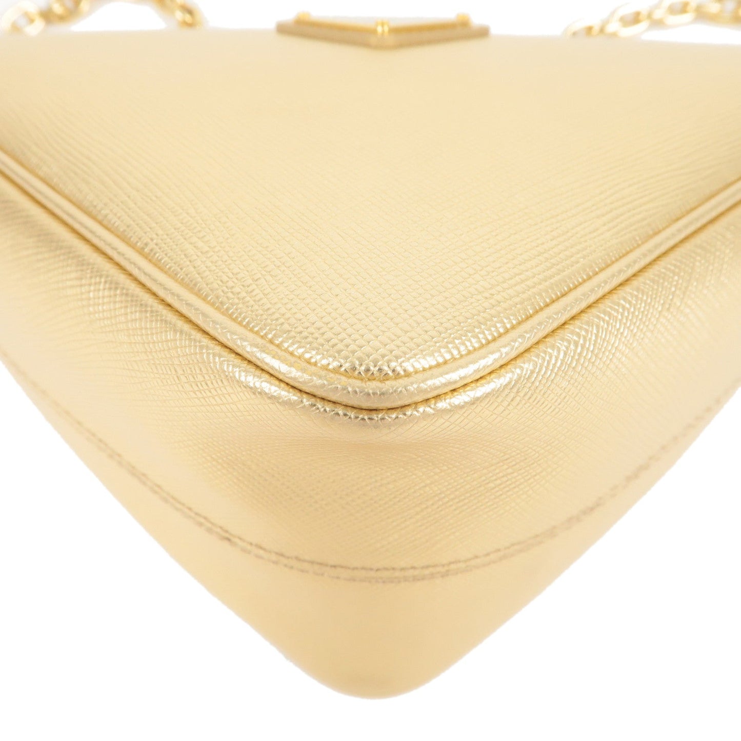 PRADA Triangle Leather Chain Shoulder Bag Gold 1BH190