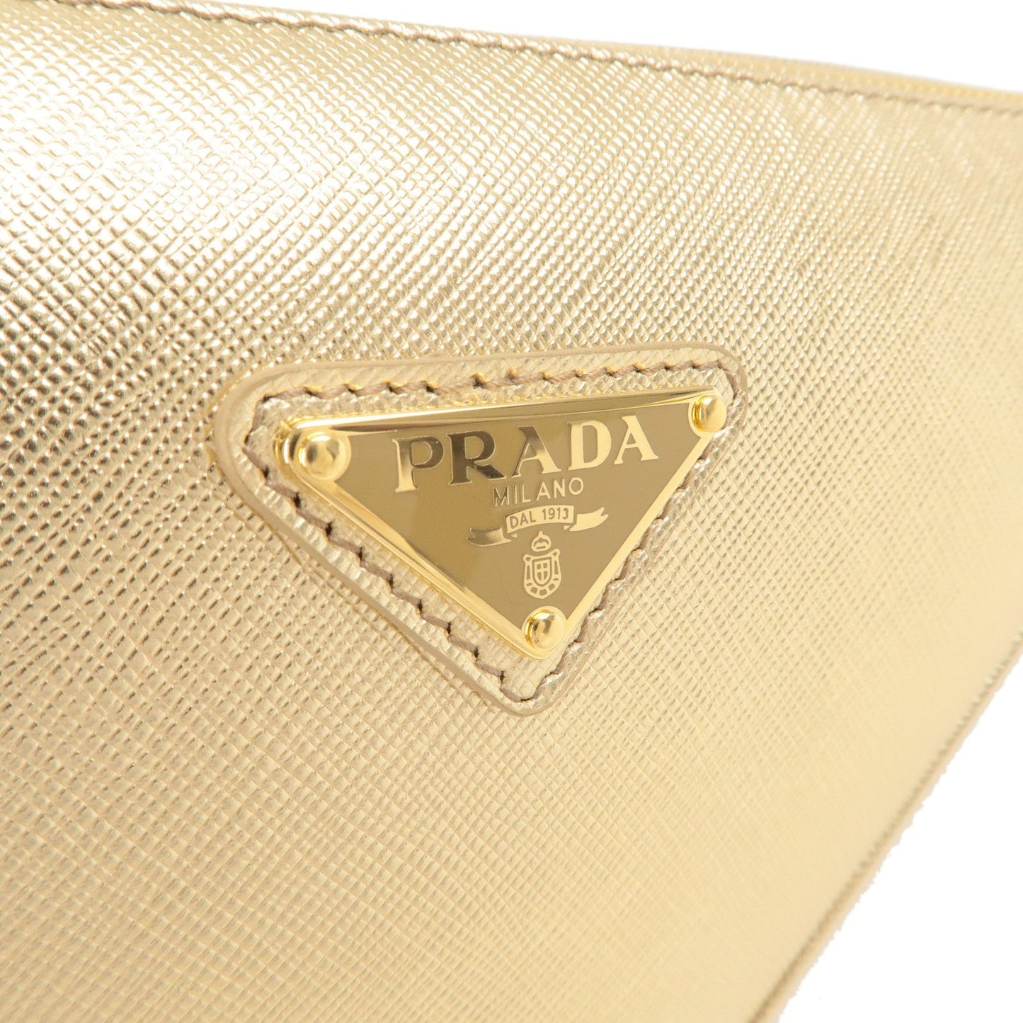 PRADA Triangle Leather Chain Shoulder Bag Gold 1BH190