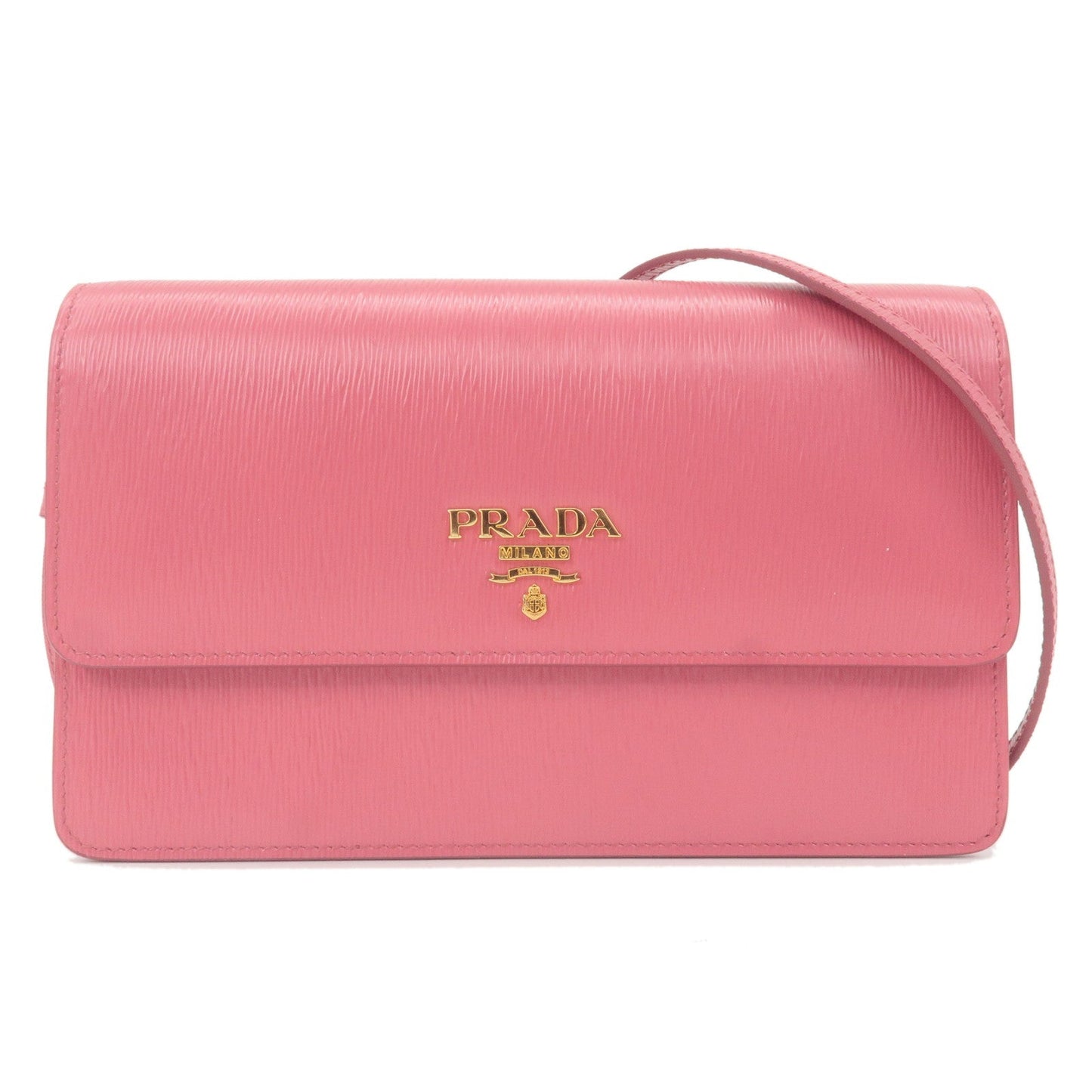 PRADA Logo Leather Shoulder Wallet Bag Pink 1BP016