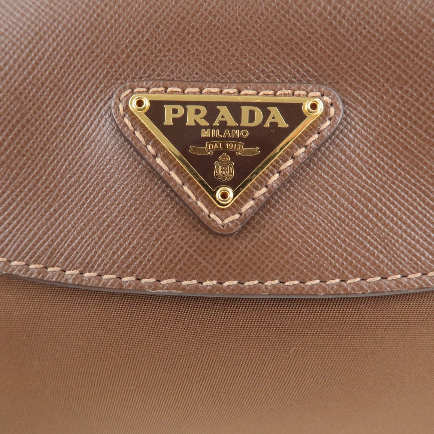 PRADA Logo Nylon Leather Crossbody Chain Shoulder Bag Brown BT0779